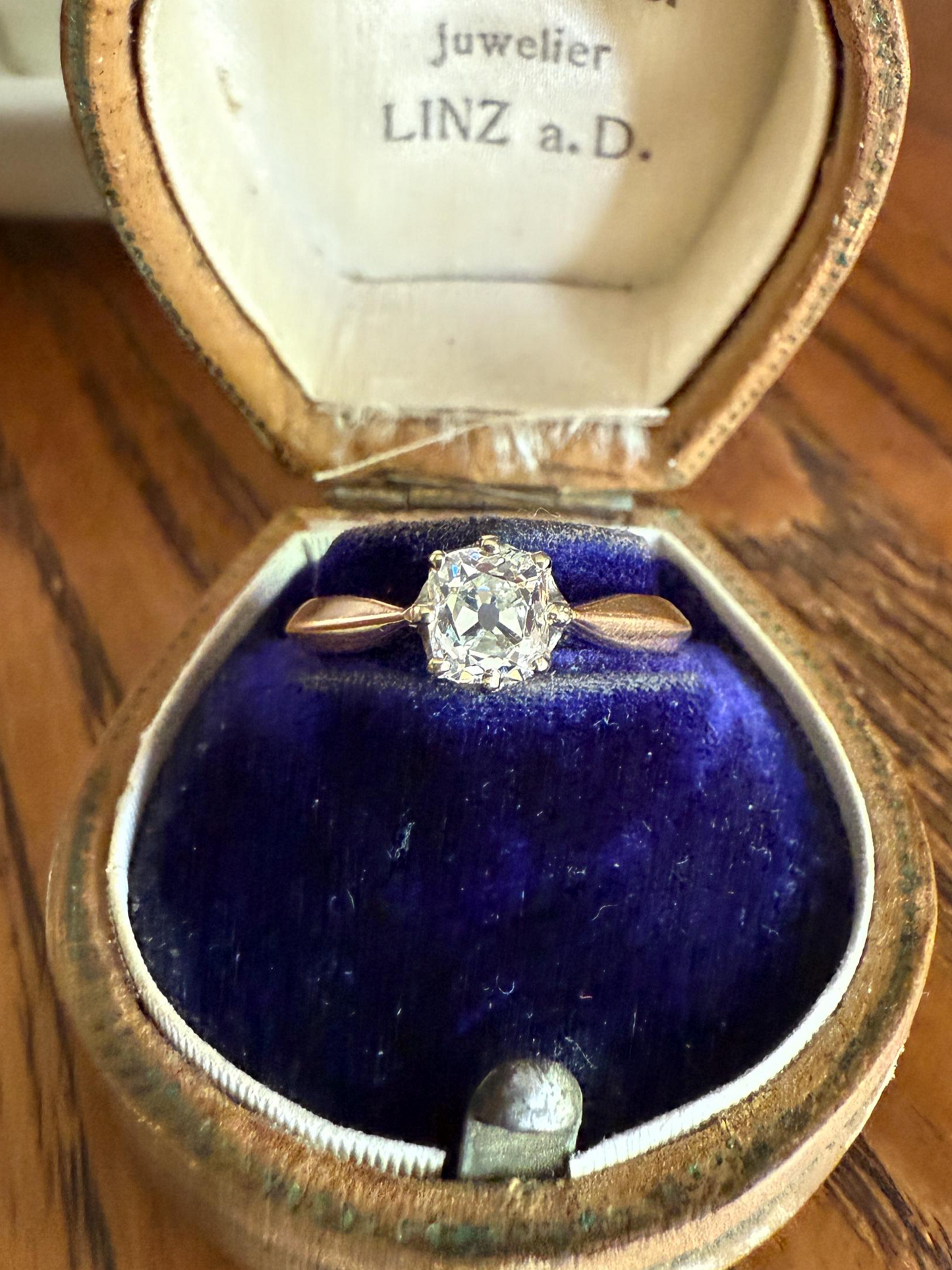 Antique Eye Clean .65 Carat Elongated Old Mine Cut DIAMOND French Solitaire Engagement Ring Stacker 18k Gold Wedding Prong Set OMC Gift
