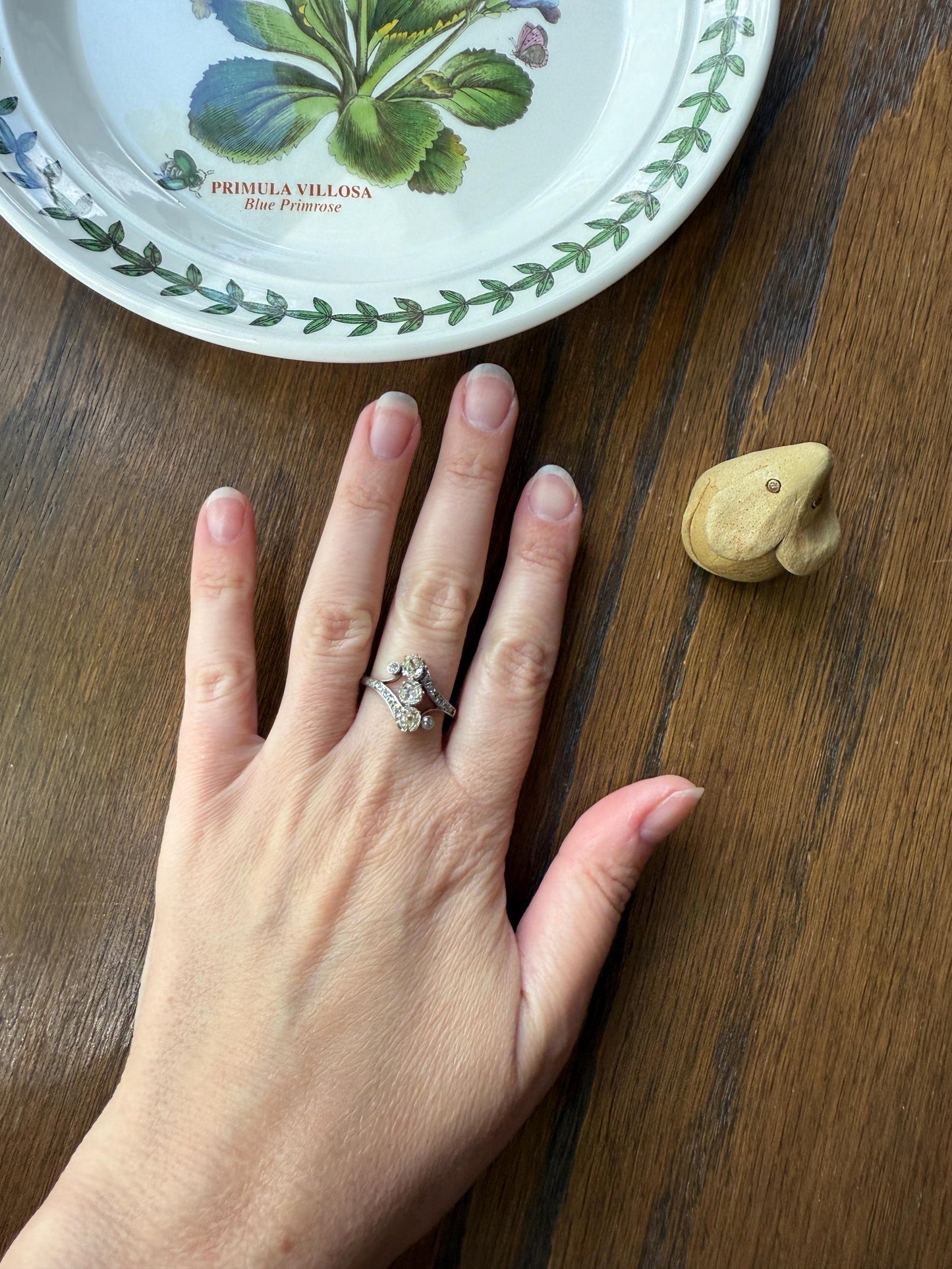 Antique 1.25 Carat Old Mine Cut DIAMOND Three Stone w/ Rose Cut French Ornate Belle Epoque Stacker 18k Gold Platinum Romantic Gift Victorian