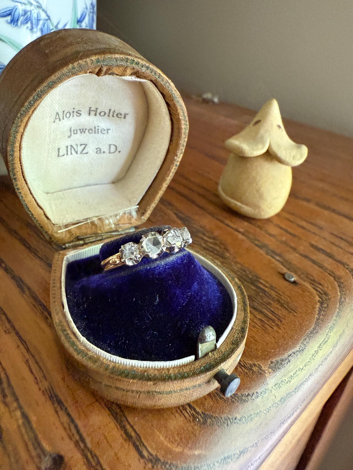 Unique Four Stone Rose Cut Diamond Antique Victorian Stacker Ring 18k Gold Skinny Band Half Hoop Ball Rivet Open Back Sparkle