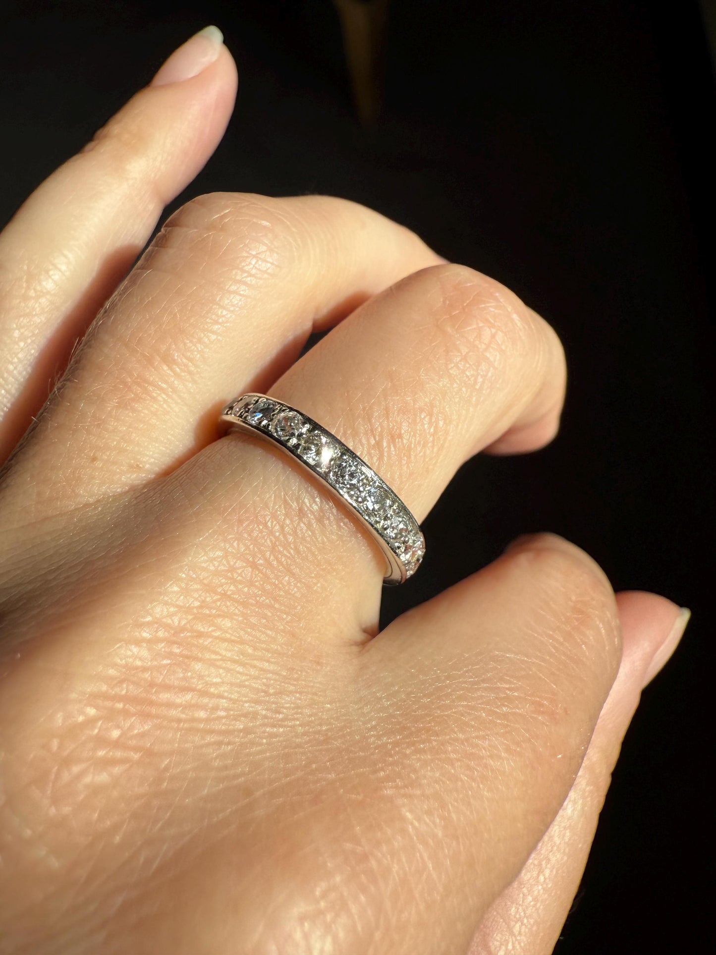FRENCH Antique Edwardian Art Deco 1.3 Carat 22 Old Mine Single Cut DiAMOND Platinum FuLL ETERNITY Band Ring Wedding 1.3Ctw Tdw OMC Stacker