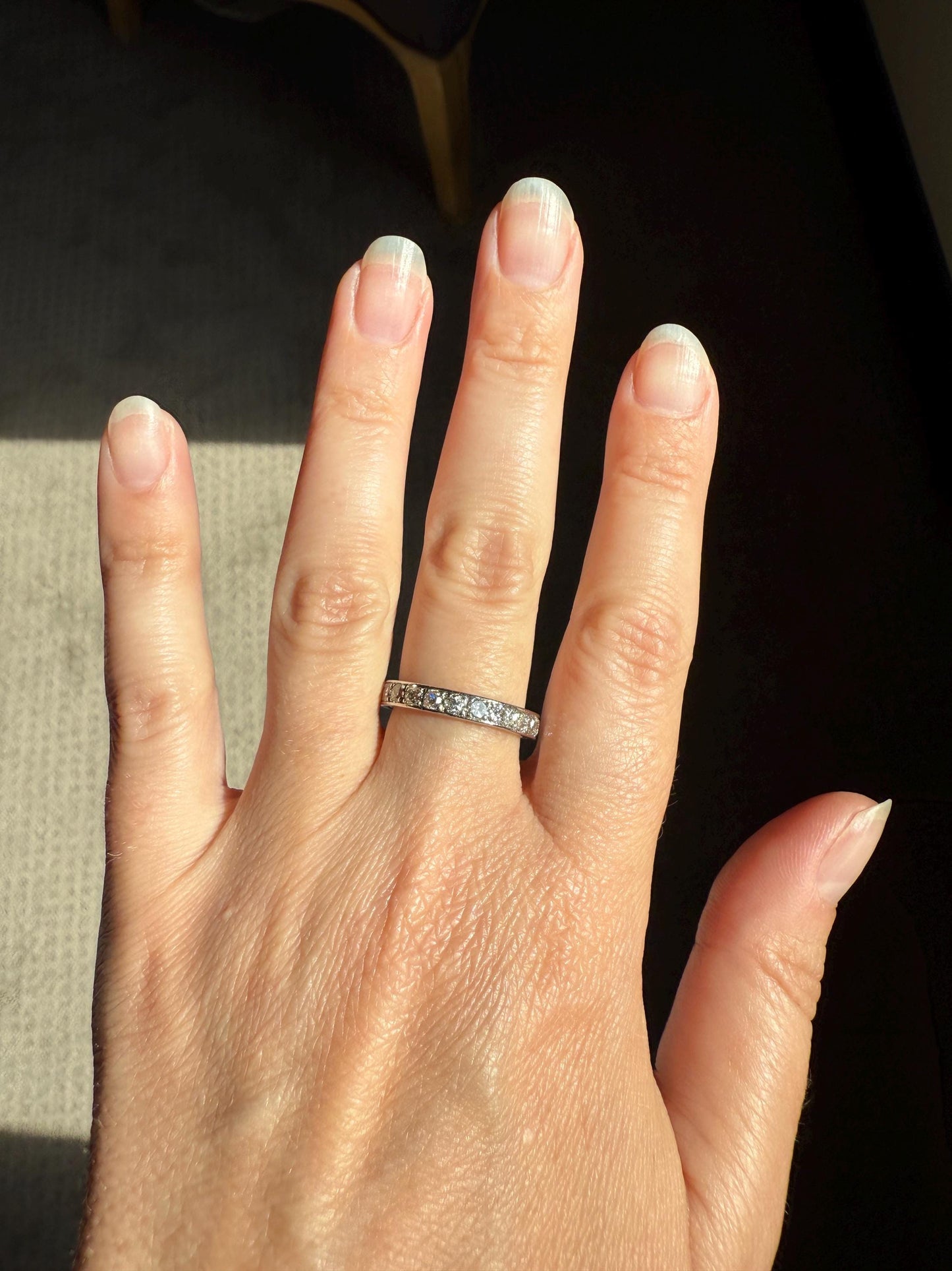 FRENCH Antique Edwardian Art Deco 1.3 Carat 22 Old Mine Single Cut DiAMOND Platinum FuLL ETERNITY Band Ring Wedding 1.3Ctw Tdw OMC Stacker