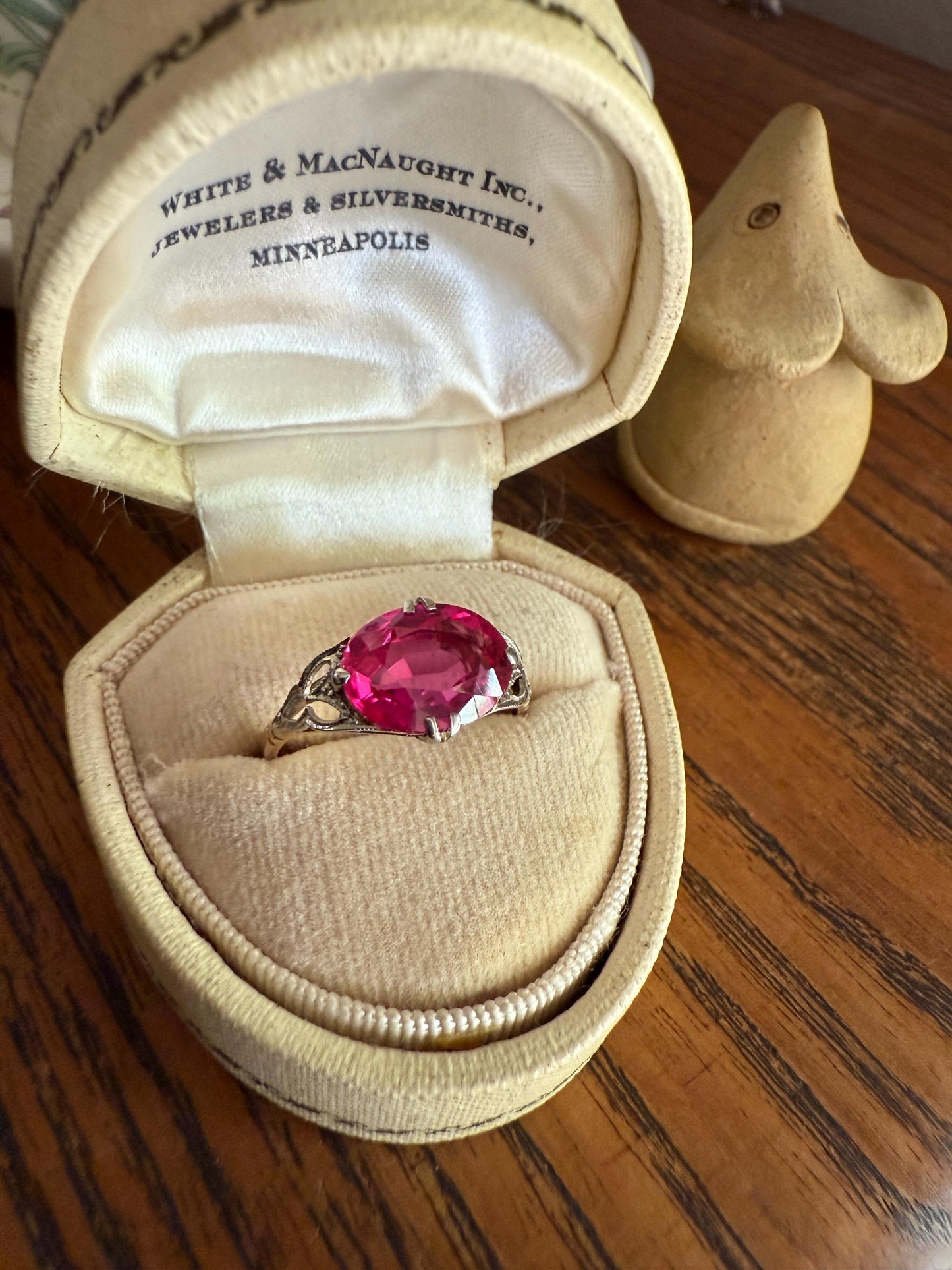 Antique Edwardian Art Deco East West Pink RUBY 18k Gold Fuchsia Oval Belle Epoque Stacker Colorful Geometric Romantic Gift Vibrant Color