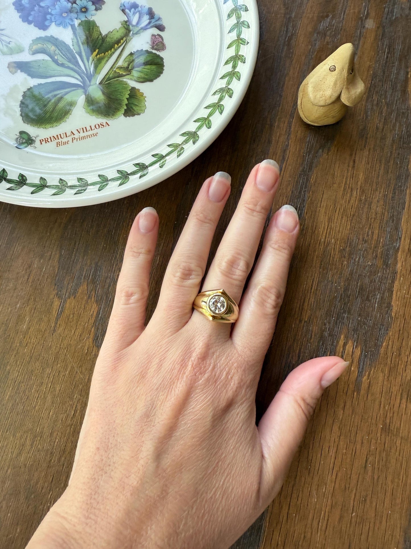 Vintage 1 Carat VVS1 A+ Quality DIAMOND Chevron Ring With DATED RECEIPT French 18k Gold Unisex Gypsy Solitaire Chunky Wide Band Stacker