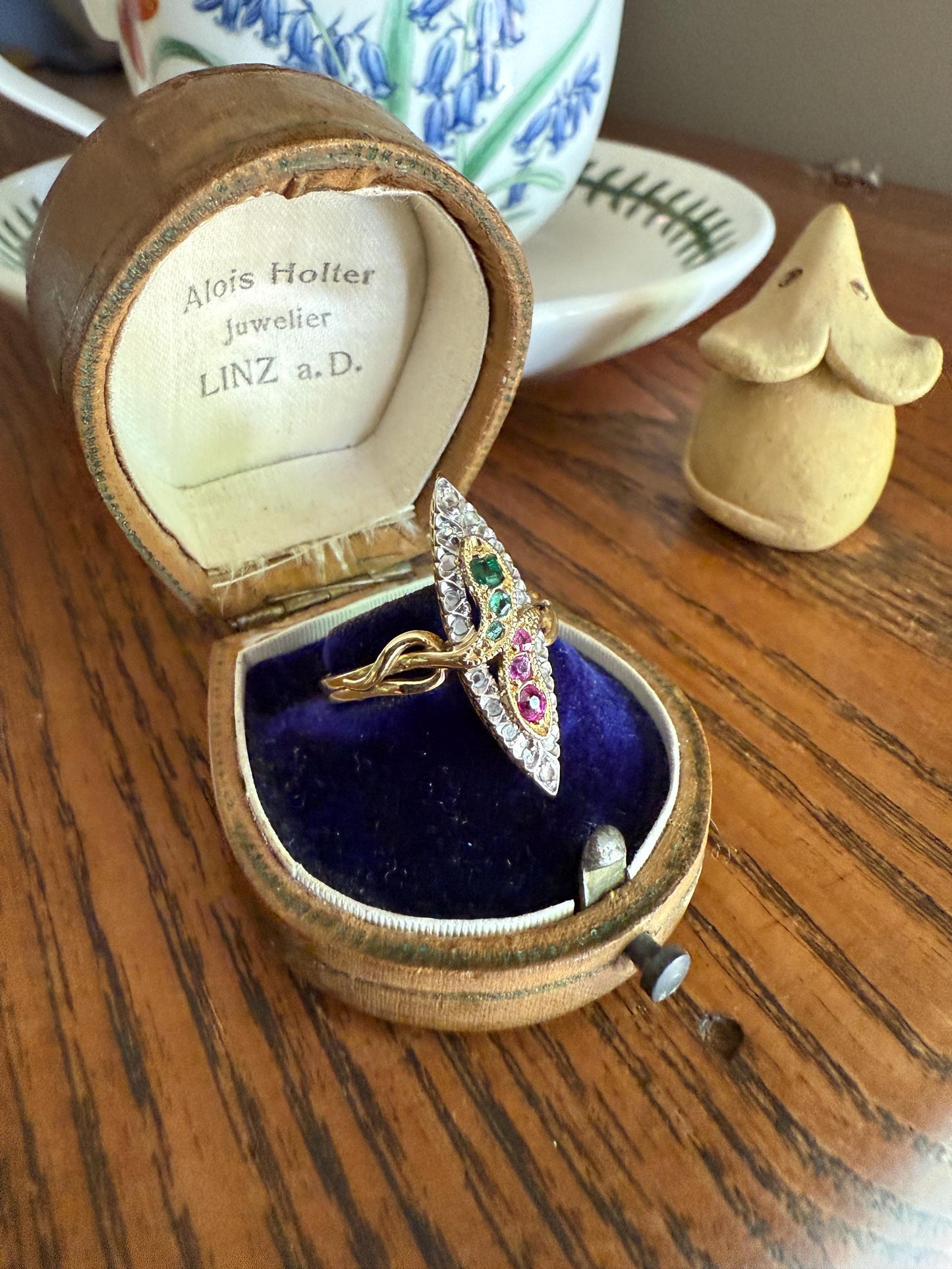 Double SNAKES Antique Ring Ruby Emerald Rose Cut DIAMOND Halo Navette Ring 18k Gold Platinum Red Green Sparkle Stacker Victorian Love Gift