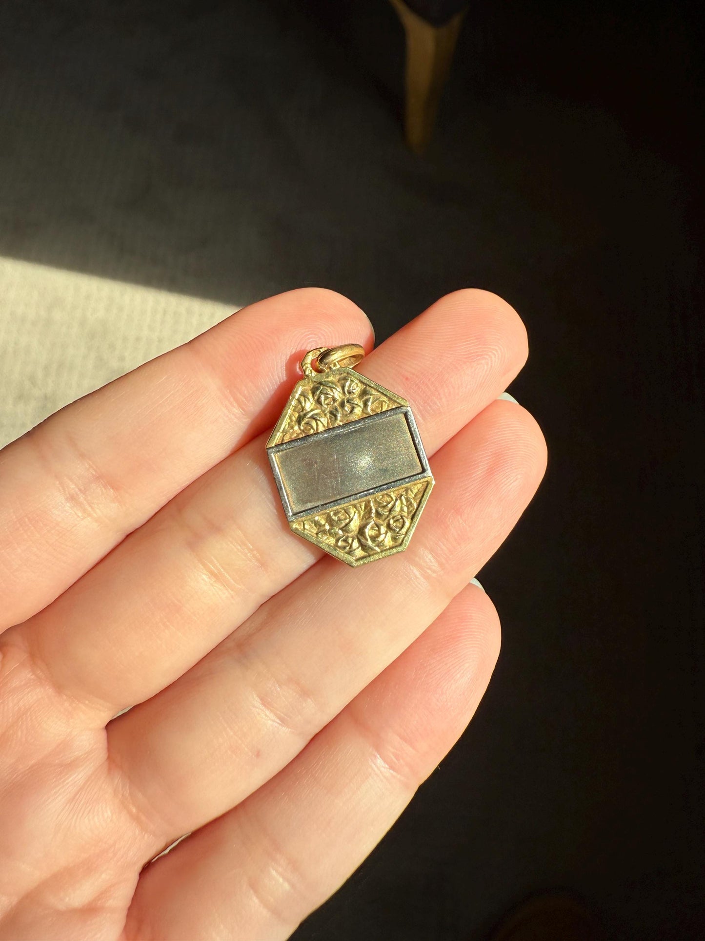ROSES Blank OCTAGON Antique French Love Medal Art Deco 18k Gold PENDANT Belle Epoque Charm Floral Romantic Gift Ready to Engrave Ornate