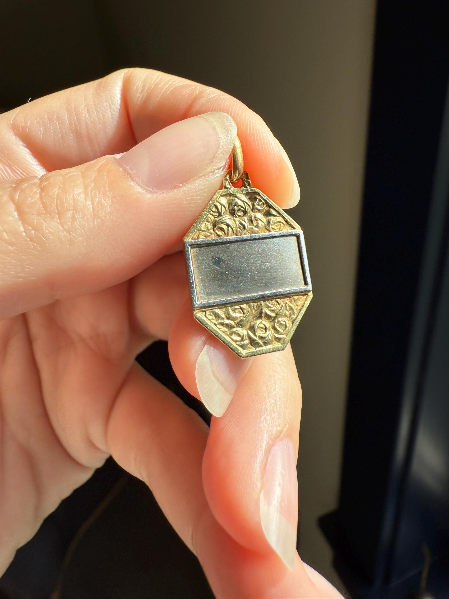 ROSES Blank OCTAGON Antique French Love Medal Art Deco 18k Gold PENDANT Belle Epoque Charm Floral Romantic Gift Ready to Engrave Ornate