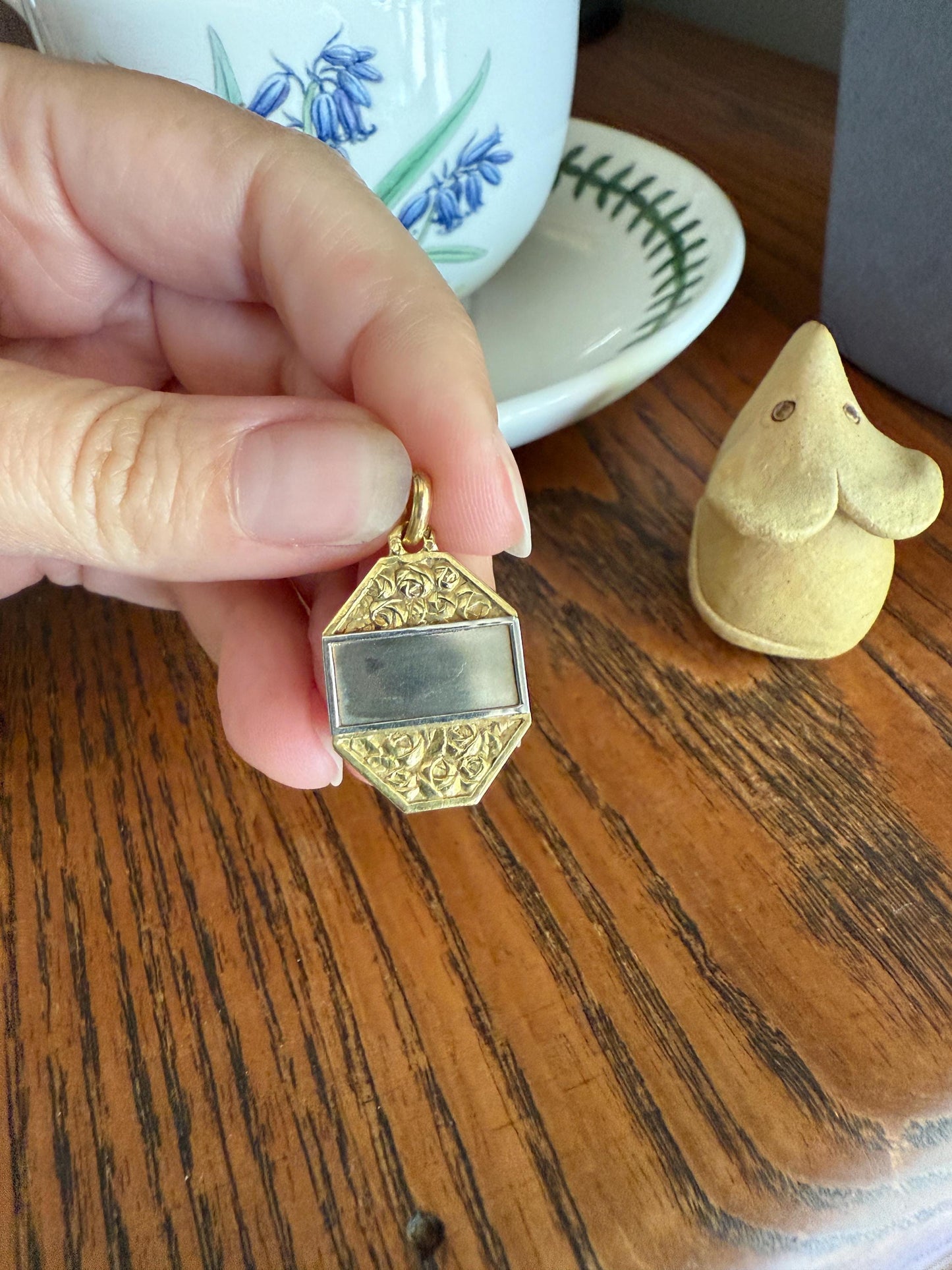 ROSES Blank OCTAGON Antique French Love Medal Art Deco 18k Gold PENDANT Belle Epoque Charm Floral Romantic Gift Ready to Engrave Ornate