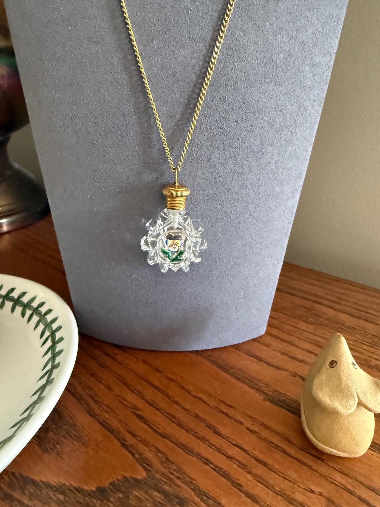 PANSY Think of Me Friendship Antique GEORGIAN Era 18k Gold Miniature Perfume Baccarat? Crystal PENDANT French Chatelaine Vinaigrette Bottle