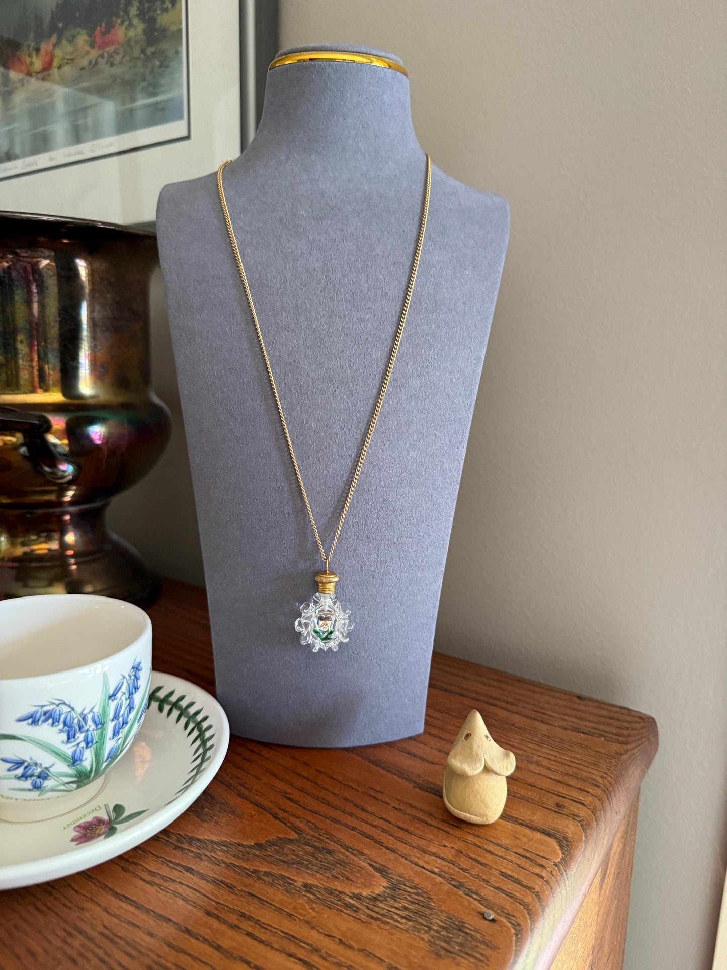 PANSY Think of Me Friendship Antique GEORGIAN Era 18k Gold Miniature Perfume Baccarat? Crystal PENDANT French Chatelaine Vinaigrette Bottle