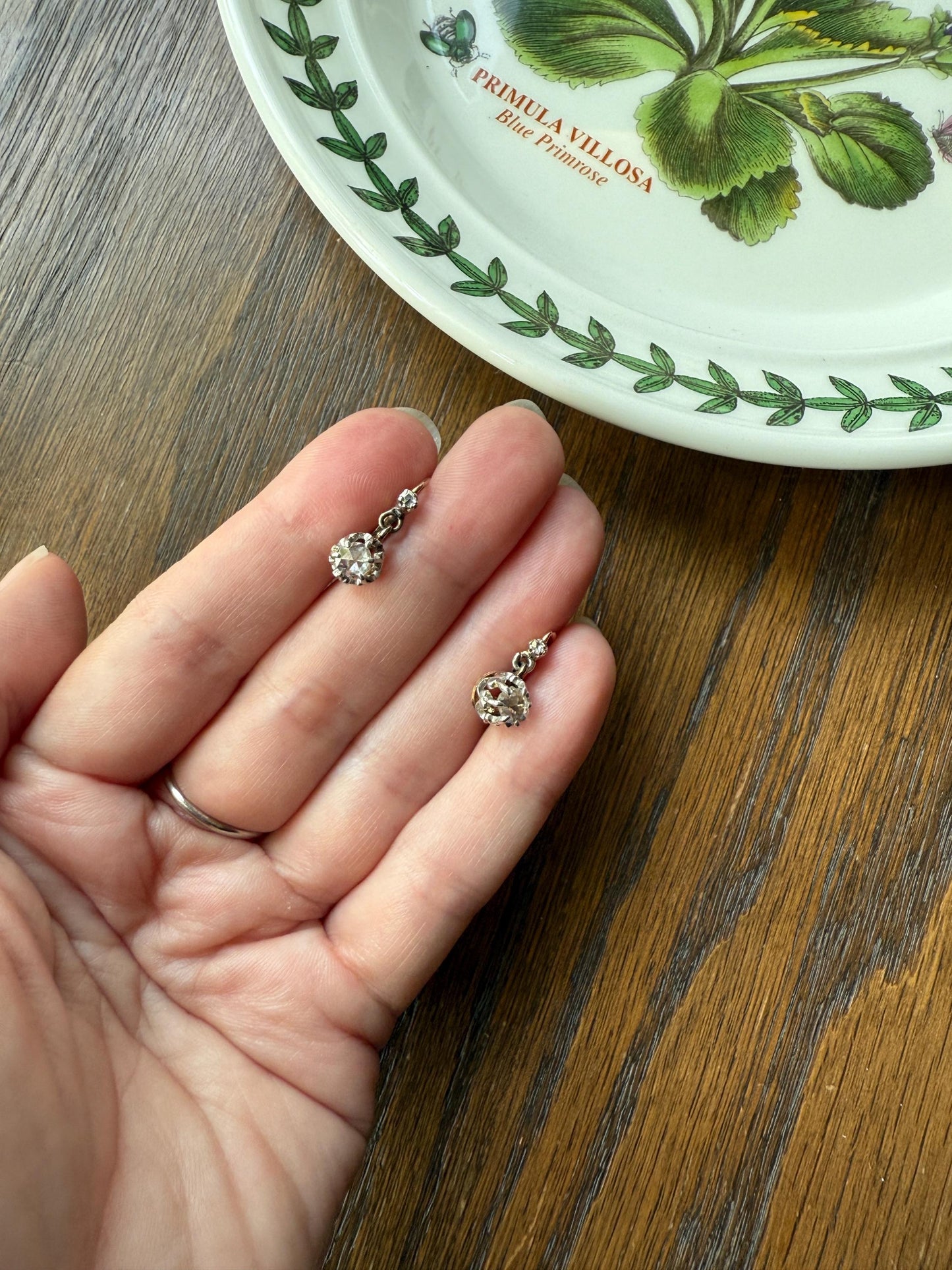 FRENCH Antique 18k GOLD Rose Cut Diamond Earrings Victorian Dangle Dormeuse Gift Belle Epoque Bridal Something Old Crown