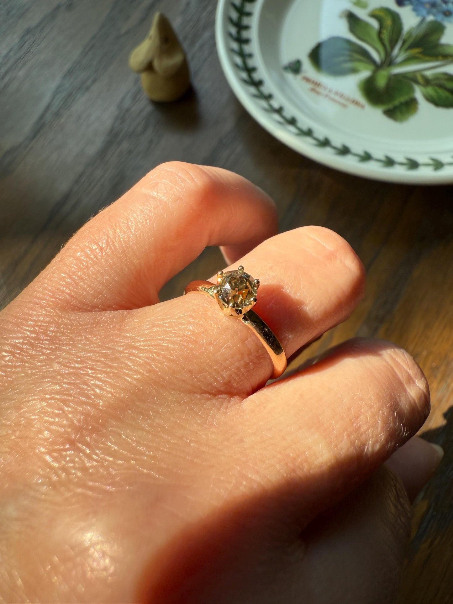 Vintage Band Antique Diamond .69 Carat Fancy Brown Old Mine Cut 18k Gold Dated Wedding Ring Solitaire Champagne Ooak Stacker Engagement Gift