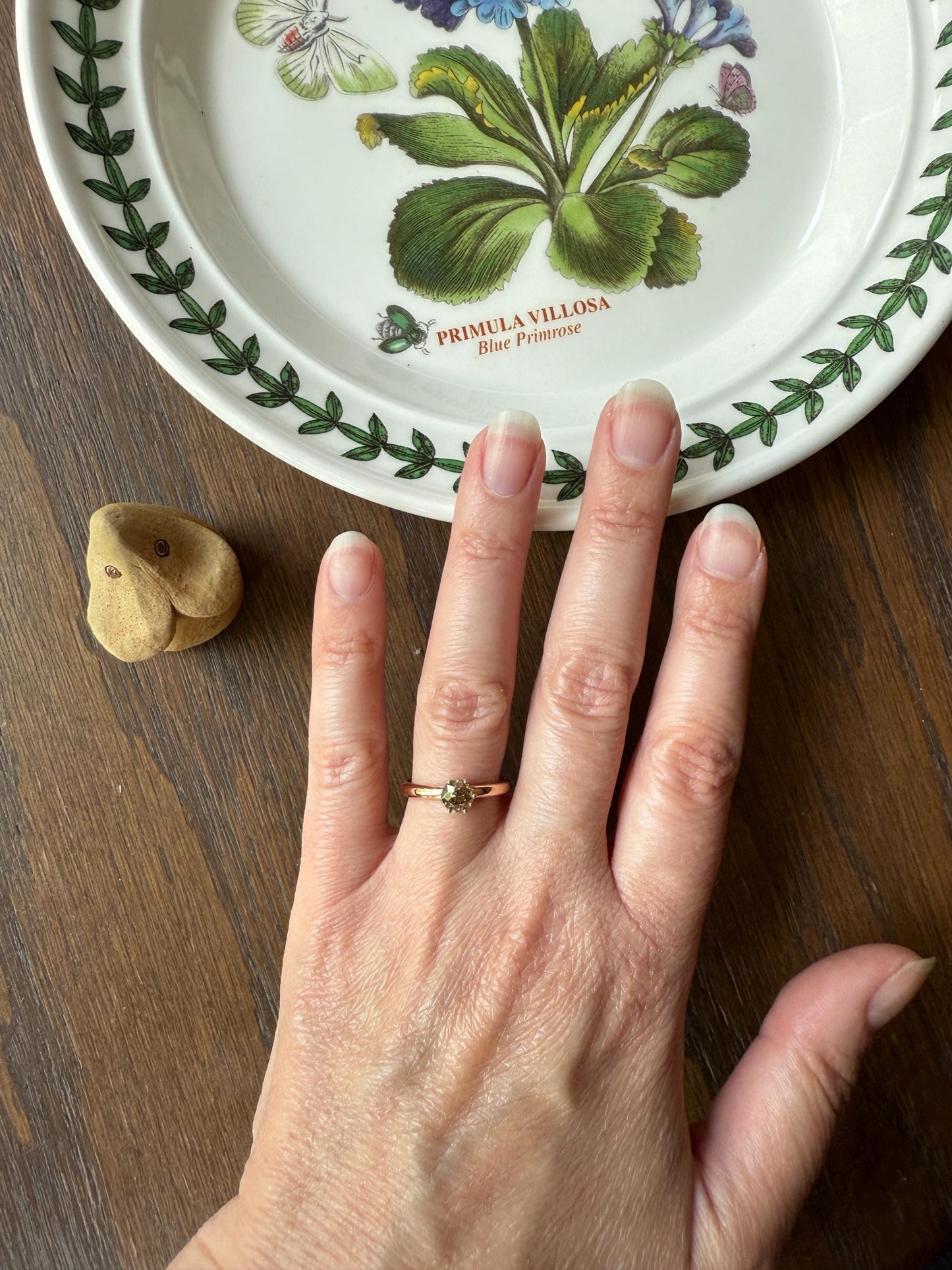 Vintage Band Antique Diamond .69 Carat Fancy Brown Old Mine Cut 18k Gold Dated Wedding Ring Solitaire Champagne Ooak Stacker Engagement Gift