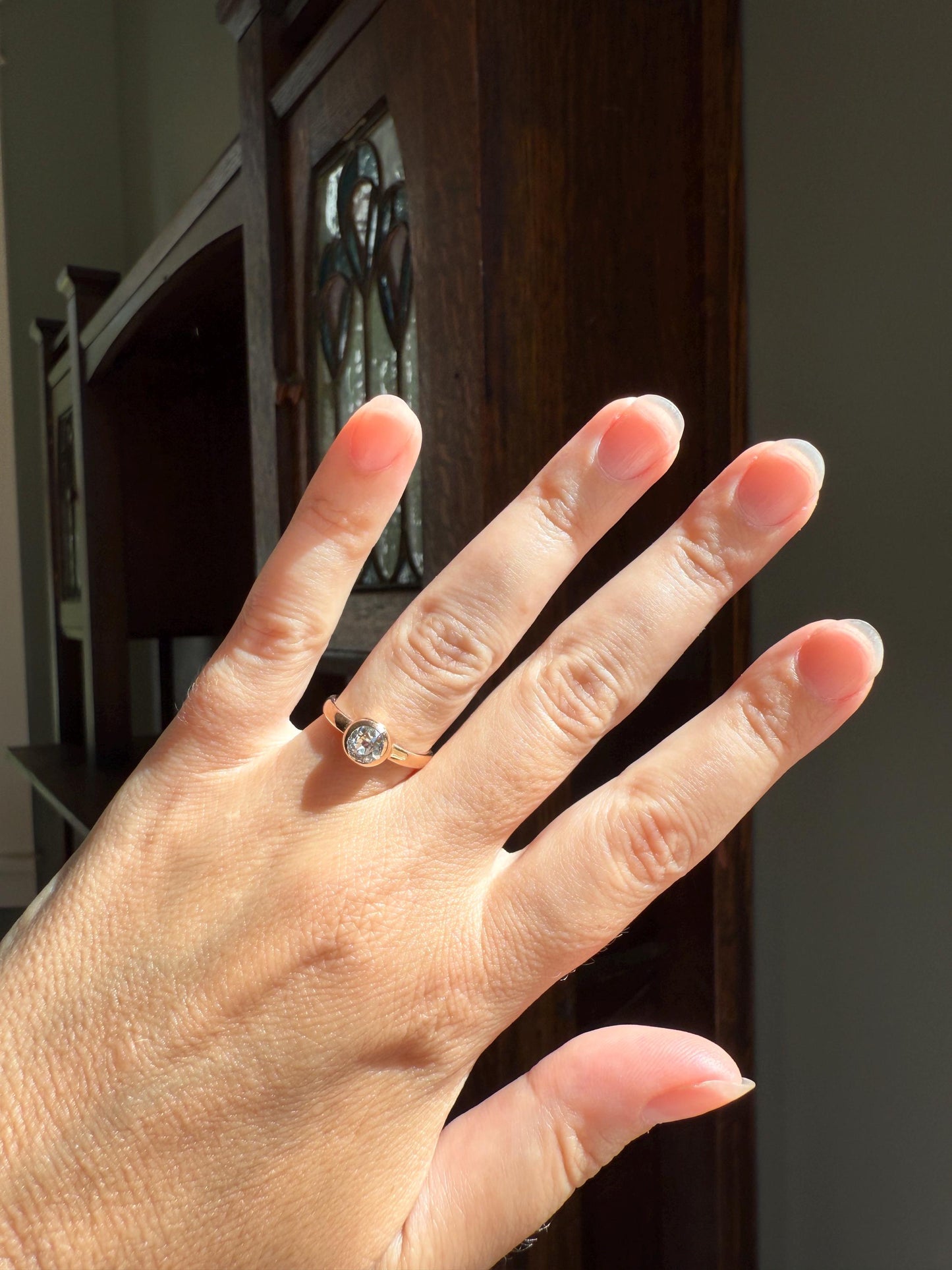 Eye Clean Antique Old Mine Cut DIAMOND Bright White Solitaire in Vintage Bezel Setting 18k Rose Gold Chunky Stacker Minimalist Engagement