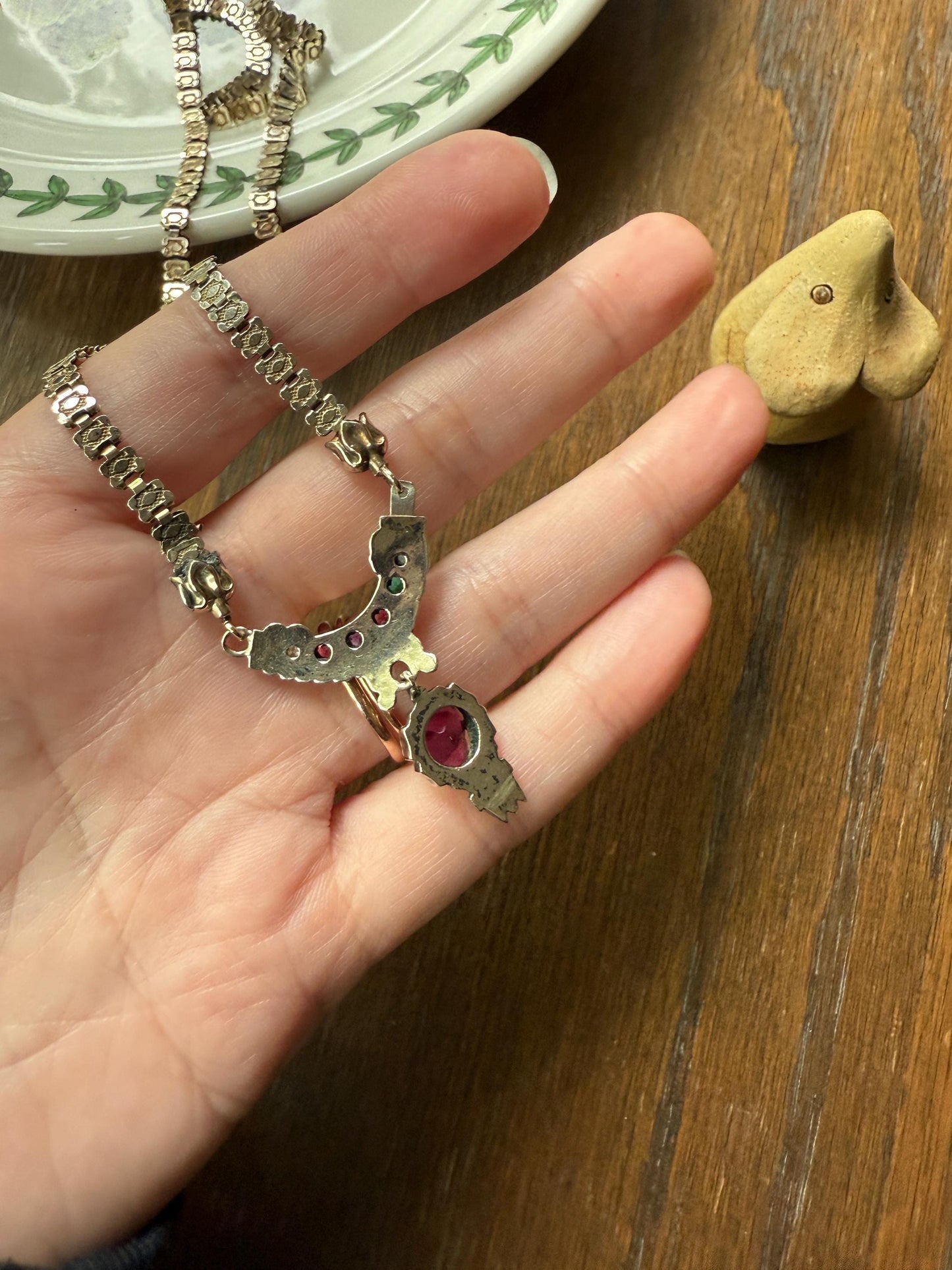 REGARD Old Mine Cut Diamond Amethyst Garnet Paste HEART Antique VICTORIAN Book Chain Necklace Pendant 10k Pale Gold Figural Rare Acrostic