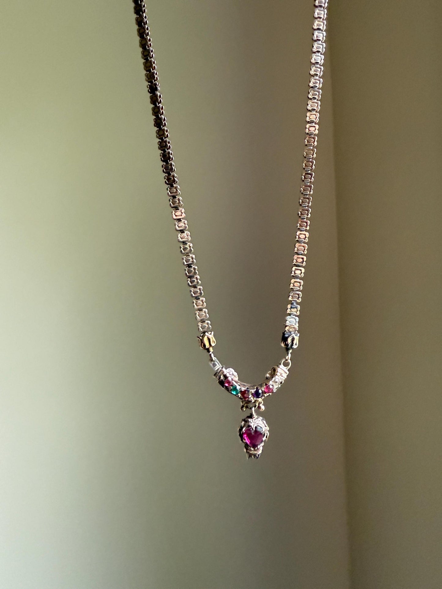 REGARD Old Mine Cut Diamond Amethyst Garnet Paste HEART Antique VICTORIAN Book Chain Necklace Pendant 10k Pale Gold Figural Rare Acrostic