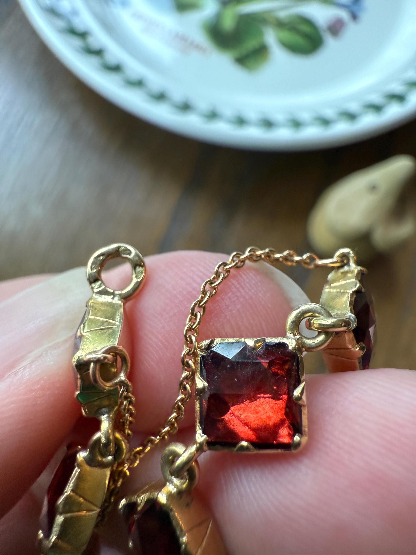Vintage French Perpignan GARNET Riviere Eternity Bracelet 18k Gold Unique Square Bezel Set Rose Cut Closed Back Glowing Red Riviera