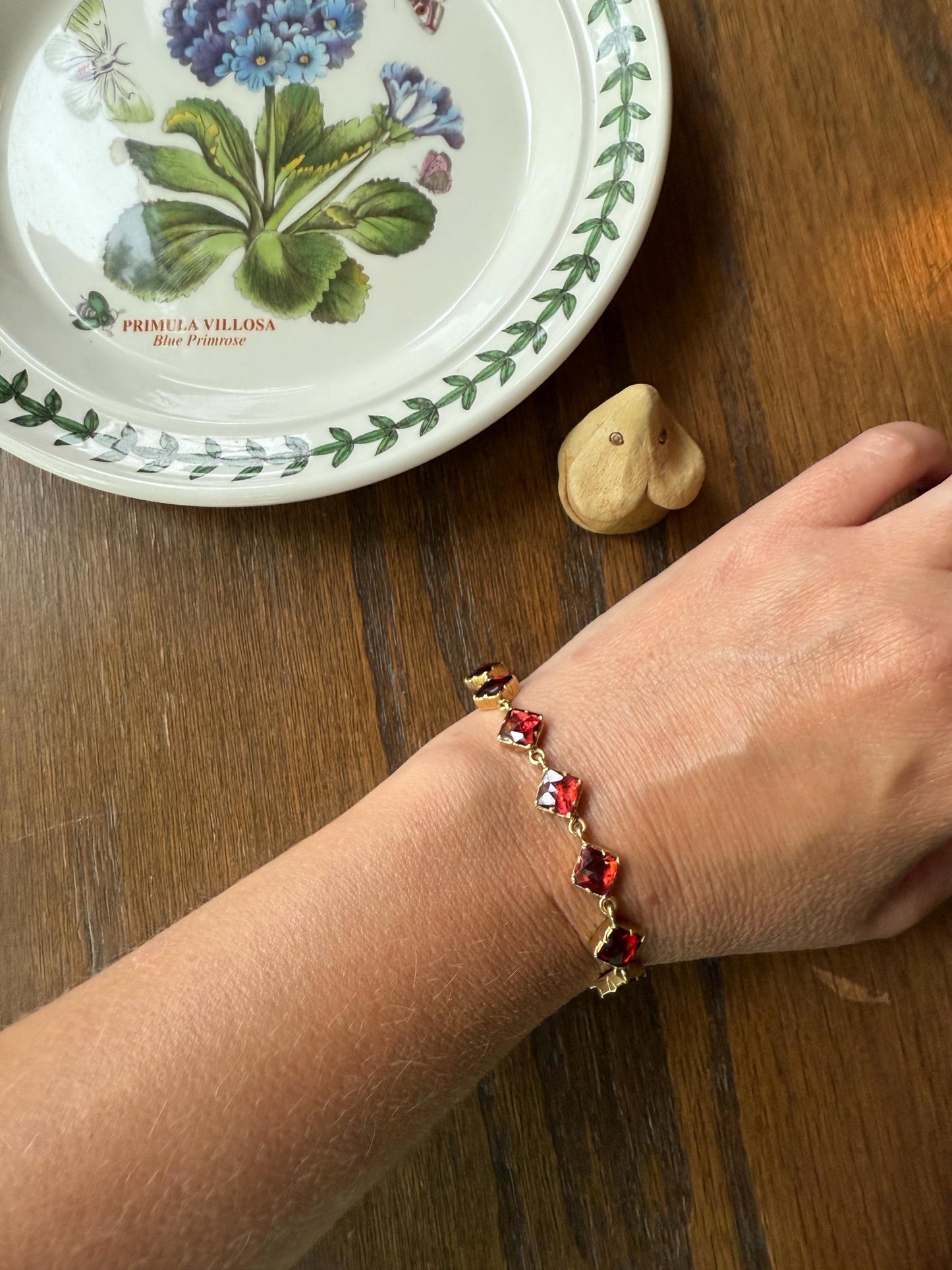 Vintage French Perpignan GARNET Riviere Eternity Bracelet 18k Gold Unique Square Bezel Set Rose Cut Closed Back Glowing Red Riviera