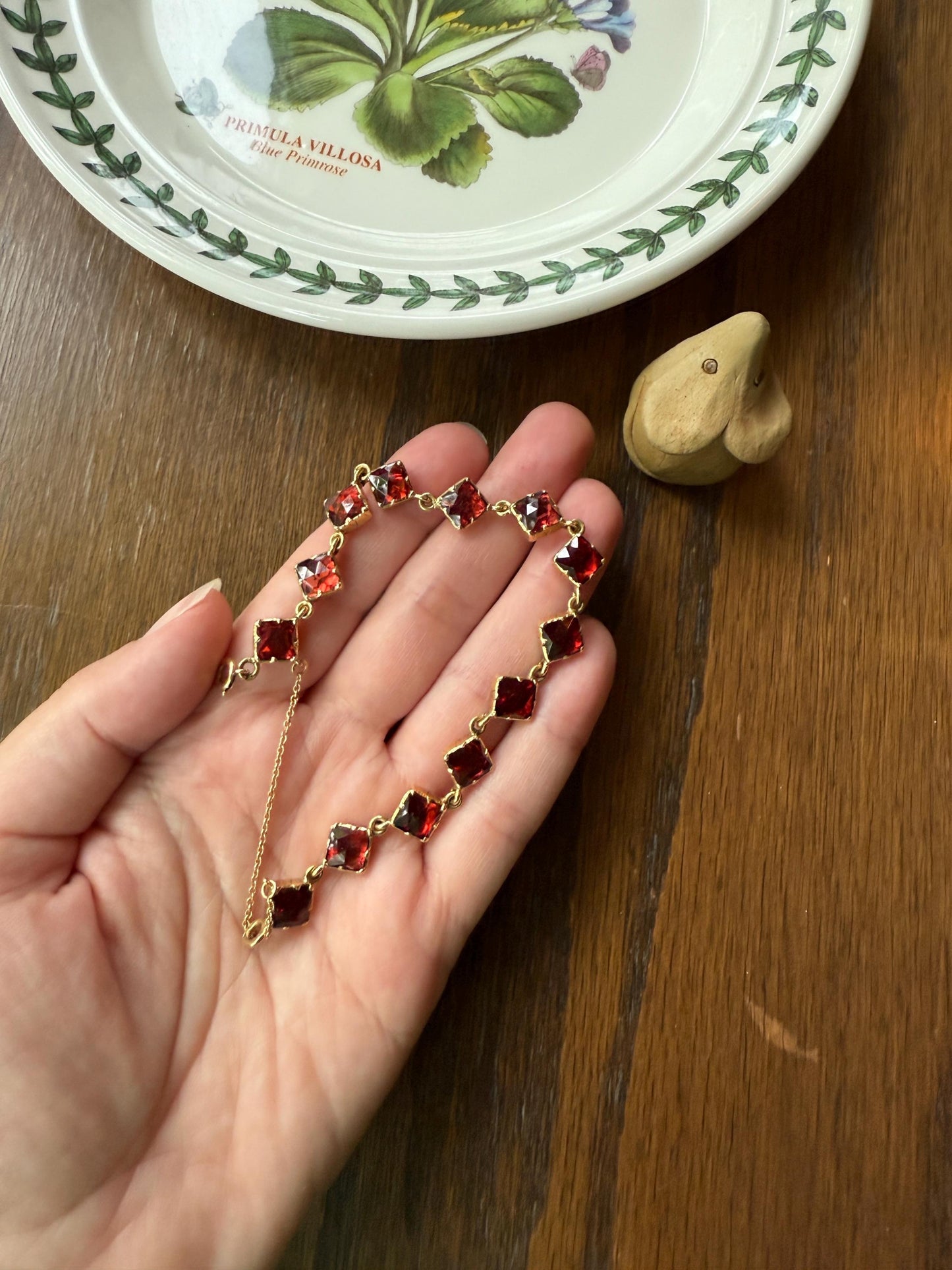Vintage French Perpignan GARNET Riviere Eternity Bracelet 18k Gold Unique Square Bezel Set Rose Cut Closed Back Glowing Red Riviera