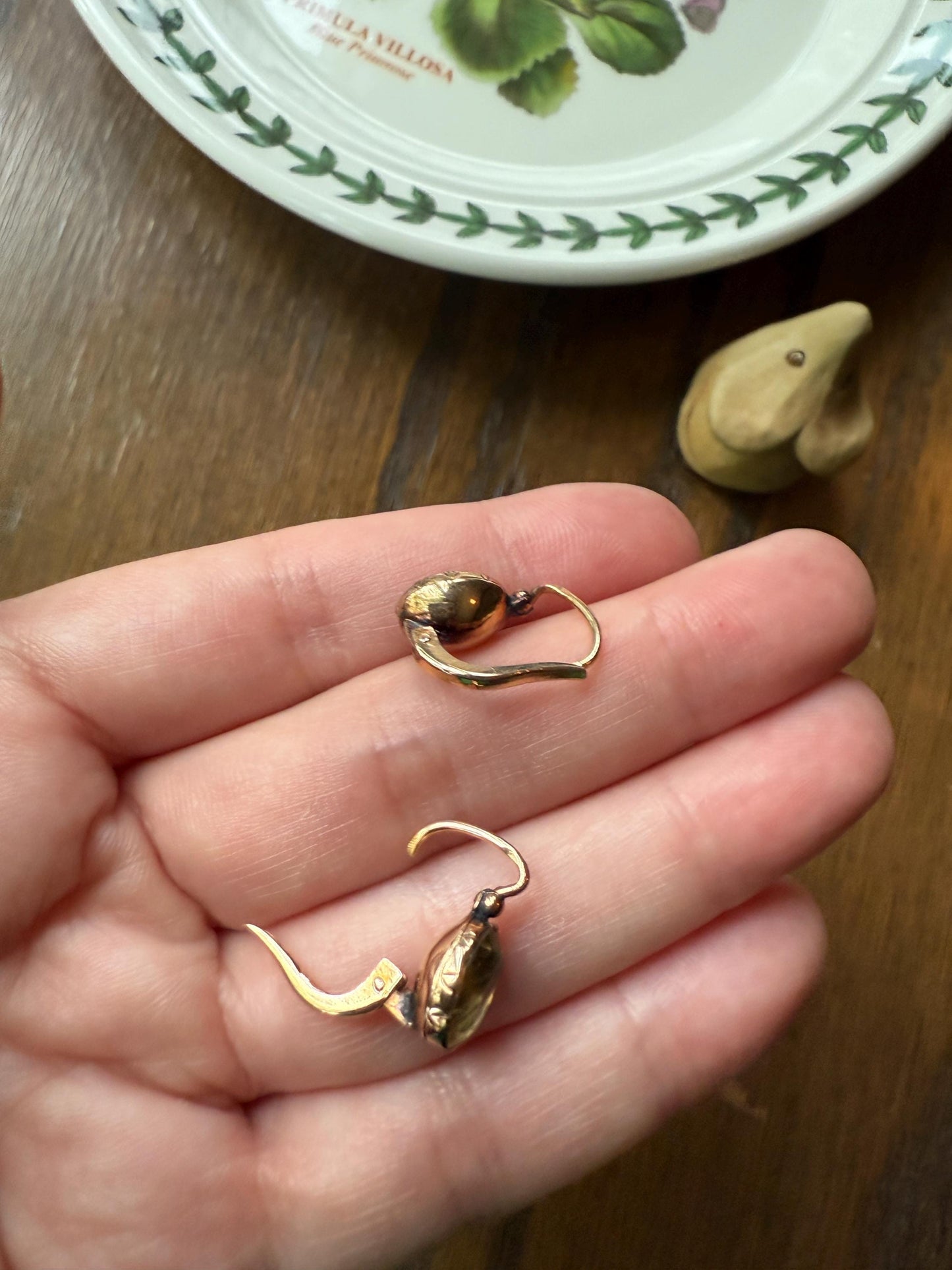 French VICTORIAN Antique Old Cut Oval CITRINE Yellow Domed Collet Set Dormeuse Earrings 18k GOLD Dangle Drop Bridal Gift Golden Warm Autumn