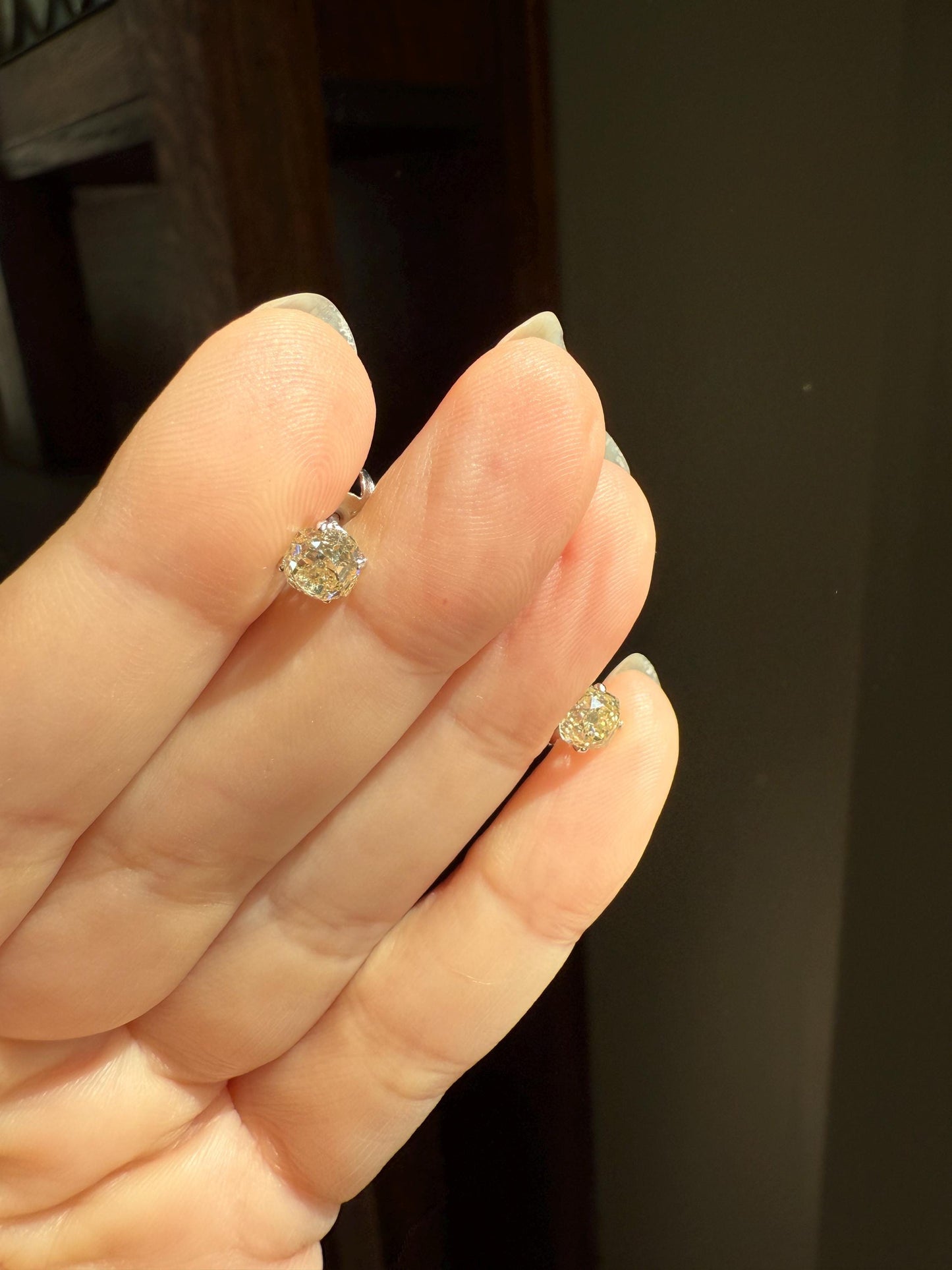 Old Mine Cut 1.3 Carat Tdw DIAMOND Stud Earrings French 18k White GOLD Warm Chunky Antique Stones Later Prong Set Minimalist 1.3ctw OMC