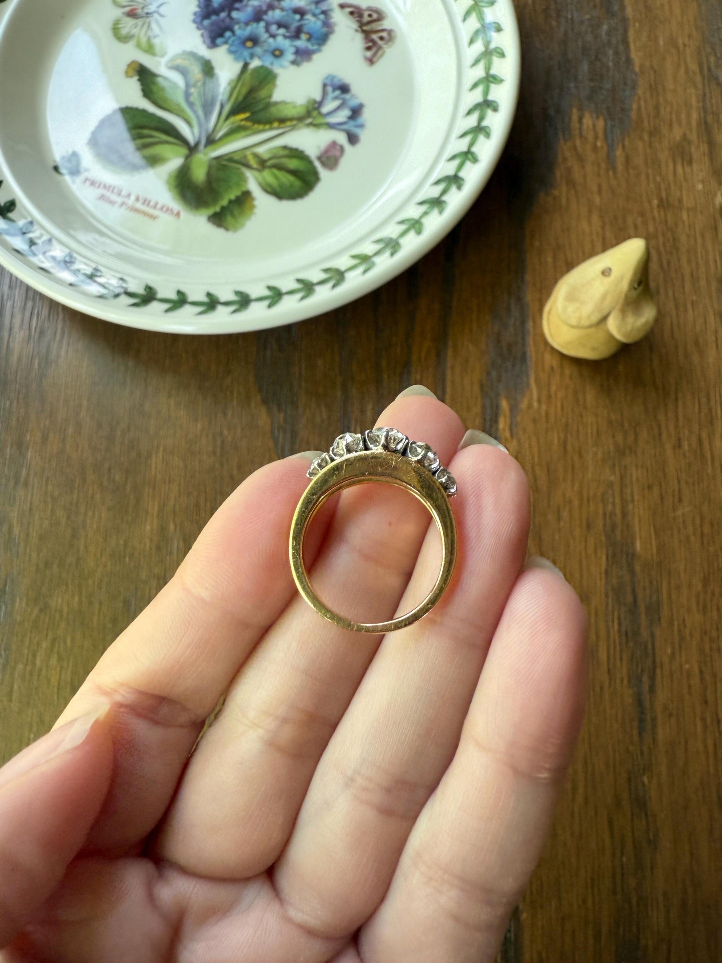 TALL French Vintage Ring 1.65 Carat Antique Old Mine Cut DIAMOND Five Stone Wide Band 18k Gold Platinum Solid Stacker Chunky Gift 1 2/3 OmC