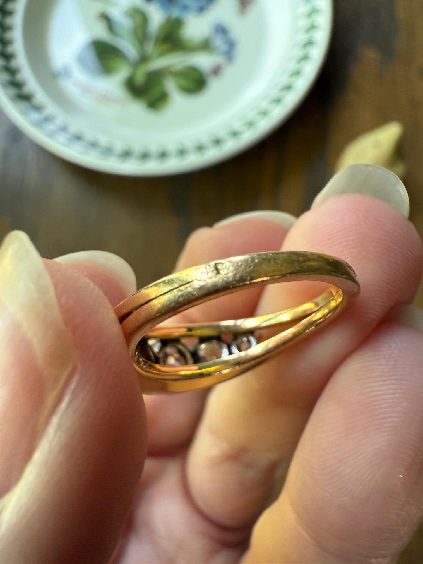 TALL French Vintage Ring 1.65 Carat Antique Old Mine Cut DIAMOND Five Stone Wide Band 18k Gold Platinum Solid Stacker Chunky Gift 1 2/3 OmC