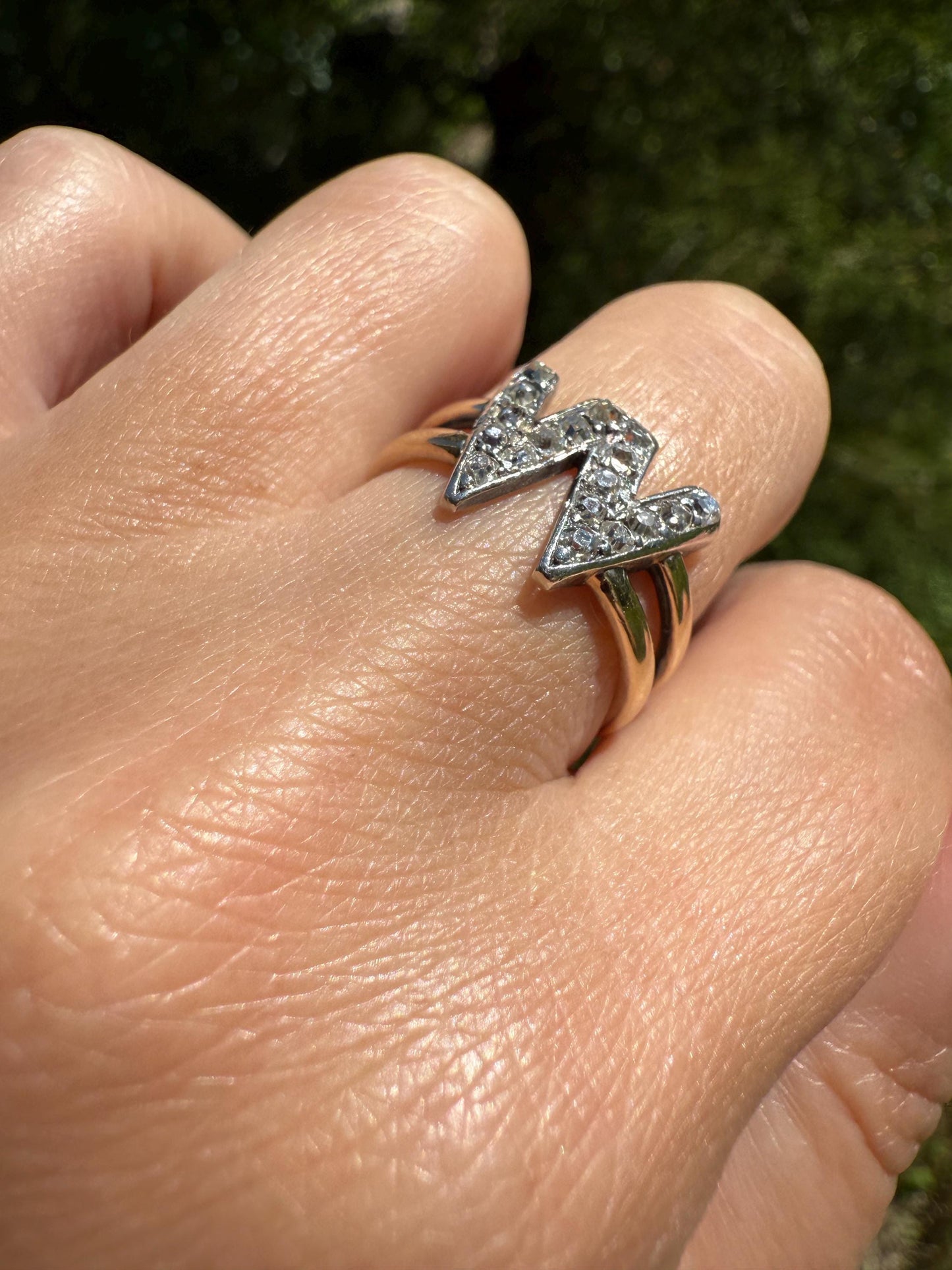 Antique INITIAL Ring M W VV 18 Old Mine Cut DIAMOND 18k Gold Ring Wide Double Band Romantic Gift Letter Stacker Monogram