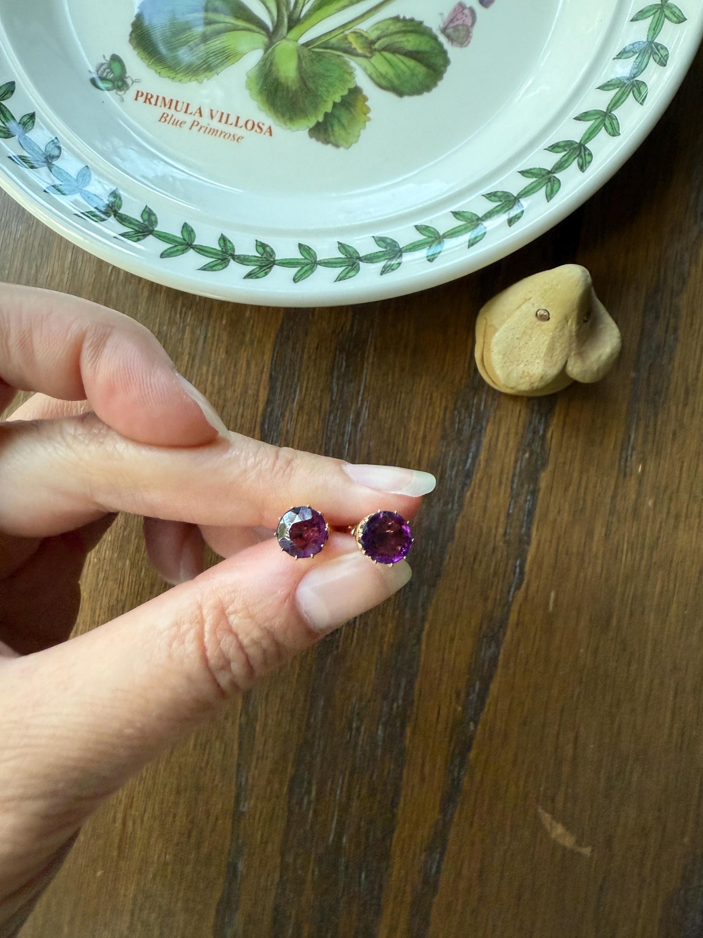 AMETHYST Purple VICTORIAN Antique Ornate Crown Prong Stud Earrings 18k GOLD Bridal Gift Fleur De Lis Minimalist 7.5mm 3.3 Carat / 1 1/3 Each