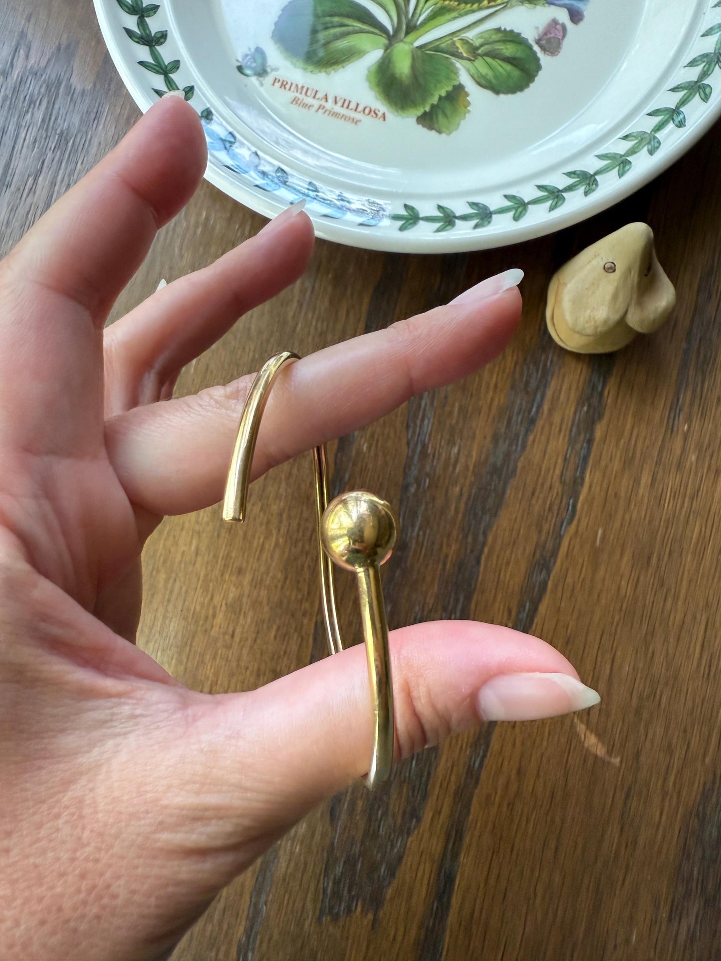 French Vintage 18k Gold BALL Rivet Sphere Tension Bangle Minimalist Wriststack Line Geometric Tube