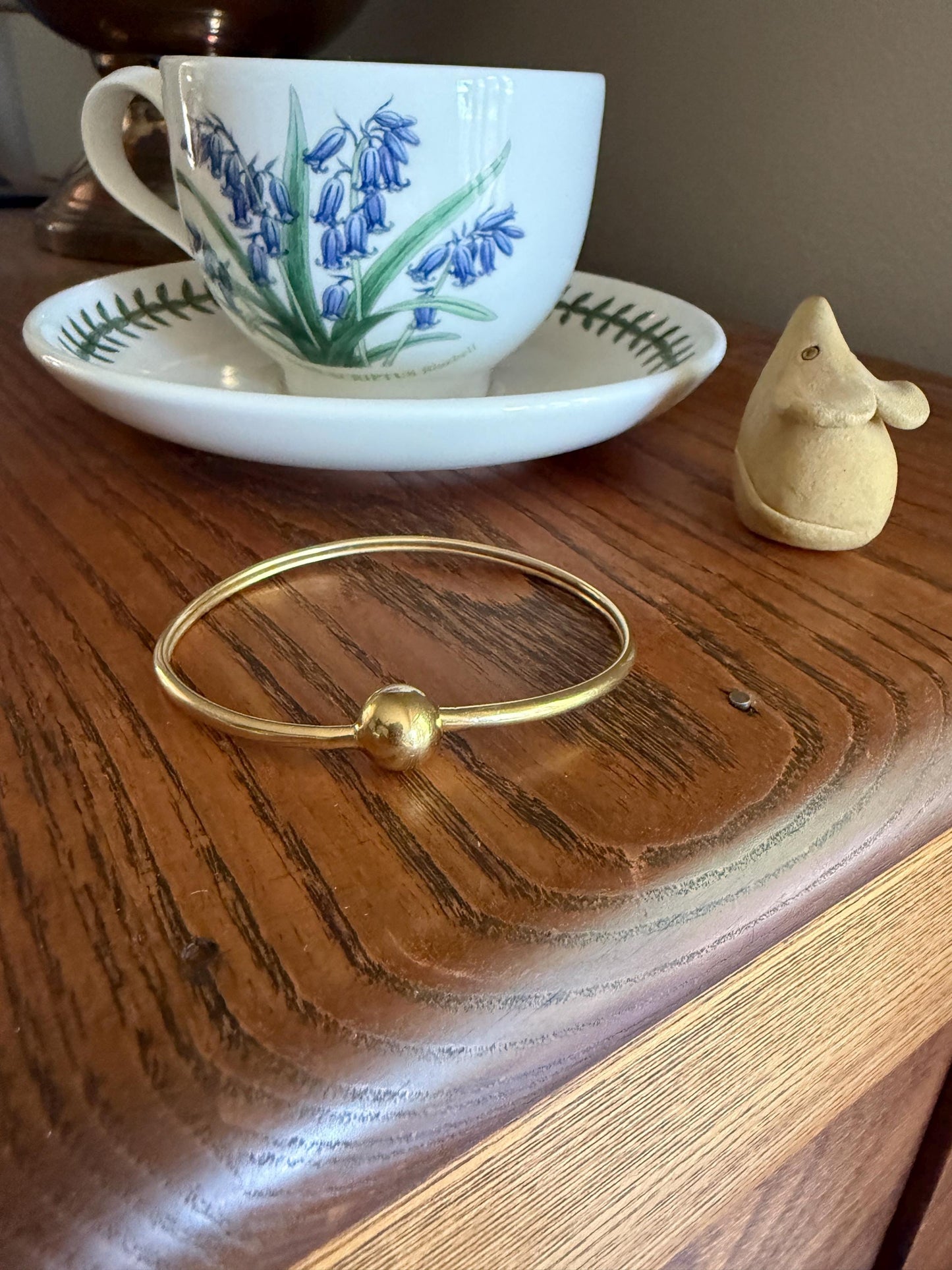 French Vintage 18k Gold BALL Rivet Sphere Tension Bangle Minimalist Wriststack Line Geometric Tube