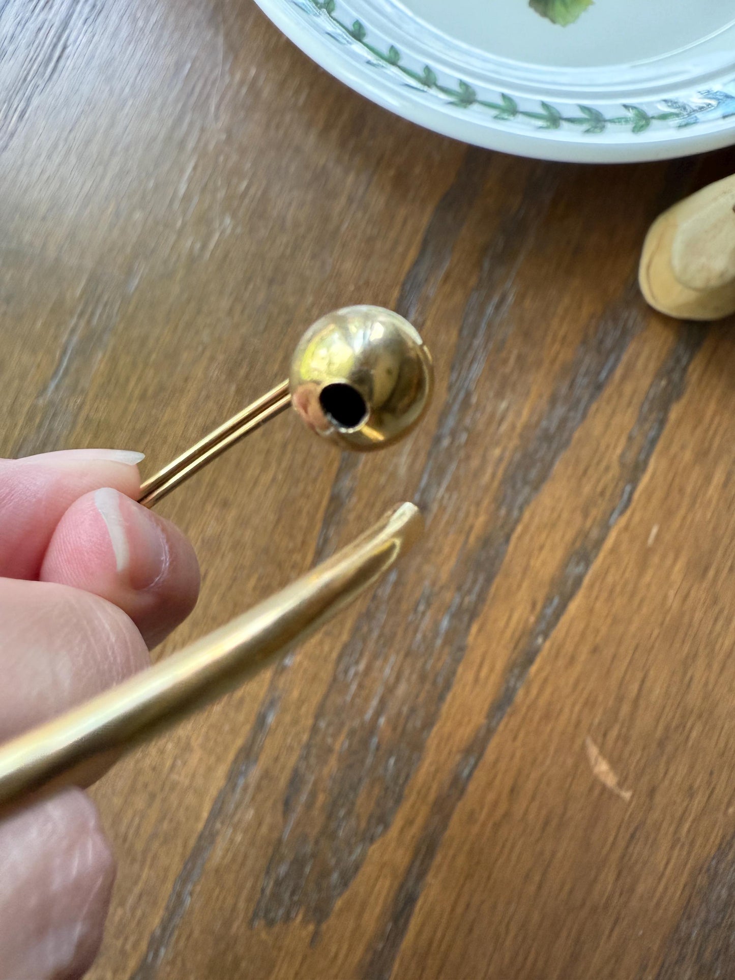 French Vintage 18k Gold BALL Rivet Sphere Tension Bangle Minimalist Wriststack Line Geometric Tube