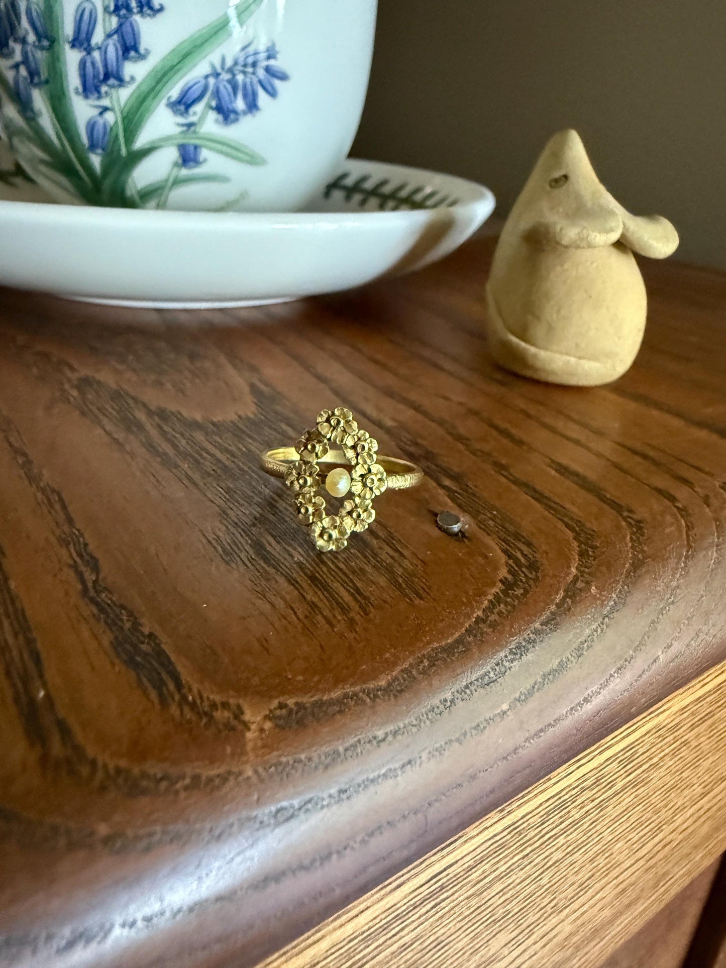 FORGET Me NOT Garland Halo French Figural Floral Antique Ring 18k Gold Belle Epoque Art Nouveau Pearl Ringstack Ornate Lifelike Love Gift