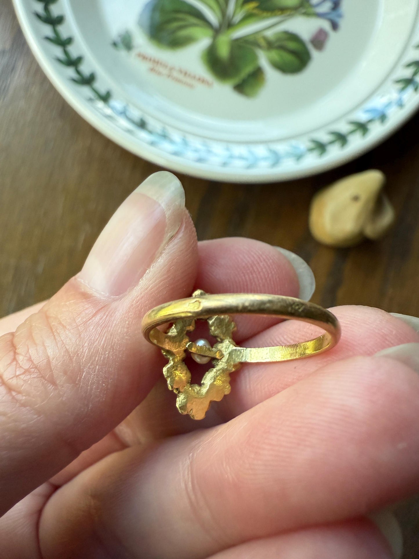 FORGET Me NOT Garland Halo French Figural Floral Antique Ring 18k Gold Belle Epoque Art Nouveau Pearl Ringstack Ornate Lifelike Love Gift