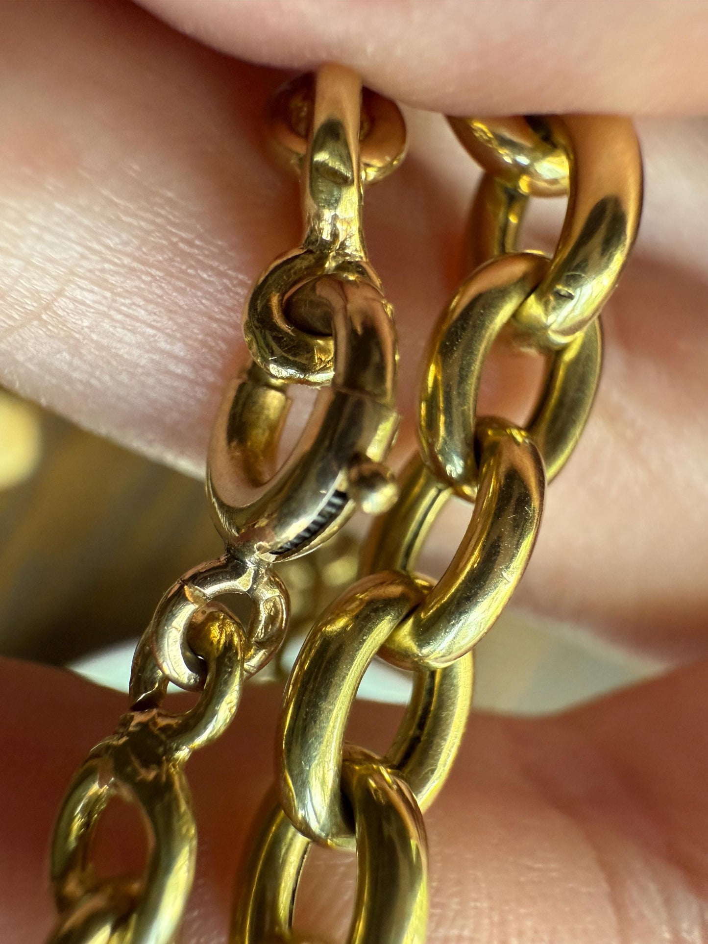 Heavy Staple CABLE CHAIN French Antique 20g 18k GOLD Solid 7.5mm Chunky Graduated Oval Link Necklace Wide 17" Neckmess Neckstack Victorian