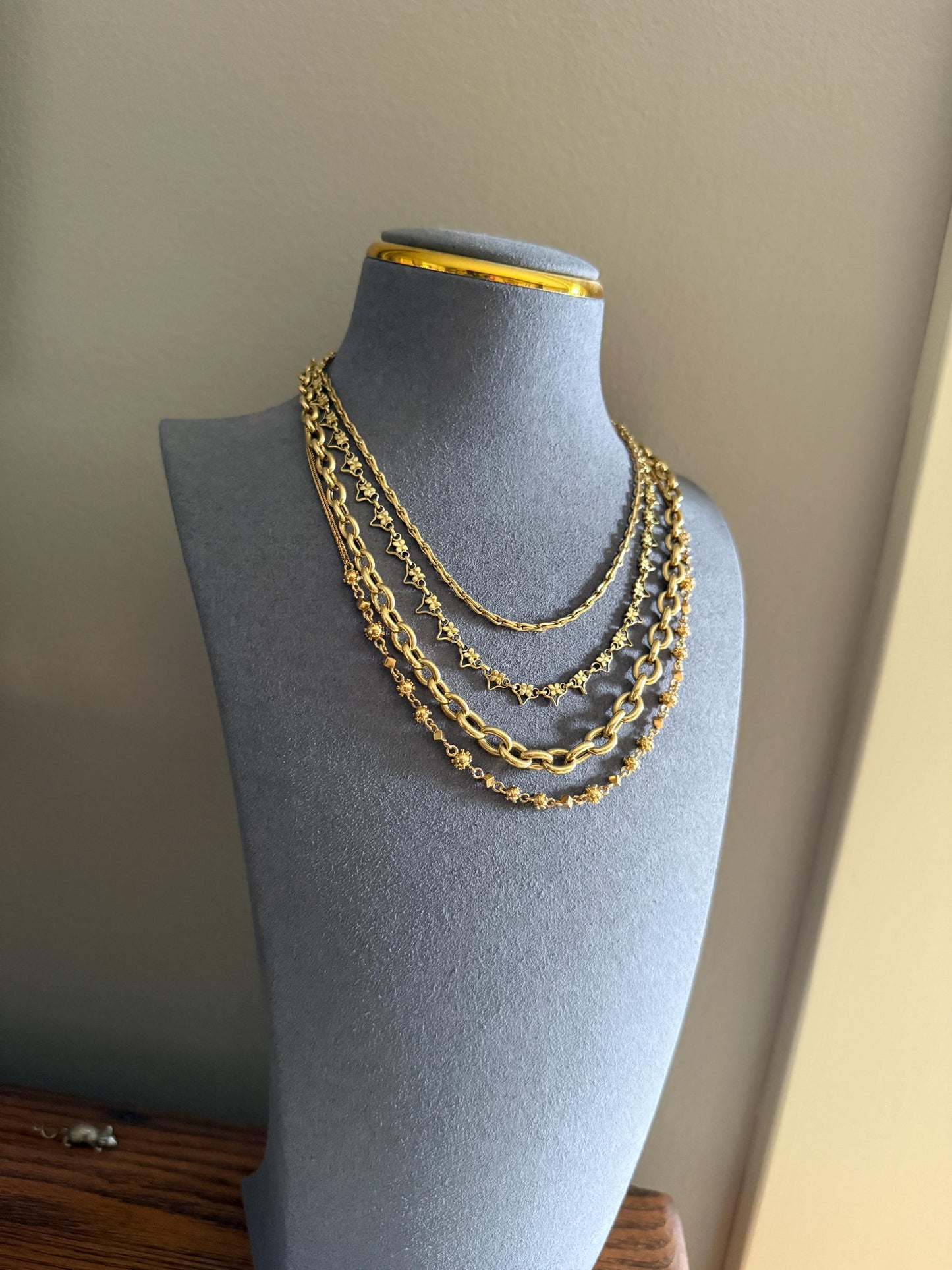 Heavy Staple CABLE CHAIN French Antique 20g 18k GOLD Solid 7.5mm Chunky Graduated Oval Link Necklace Wide 17" Neckmess Neckstack Victorian