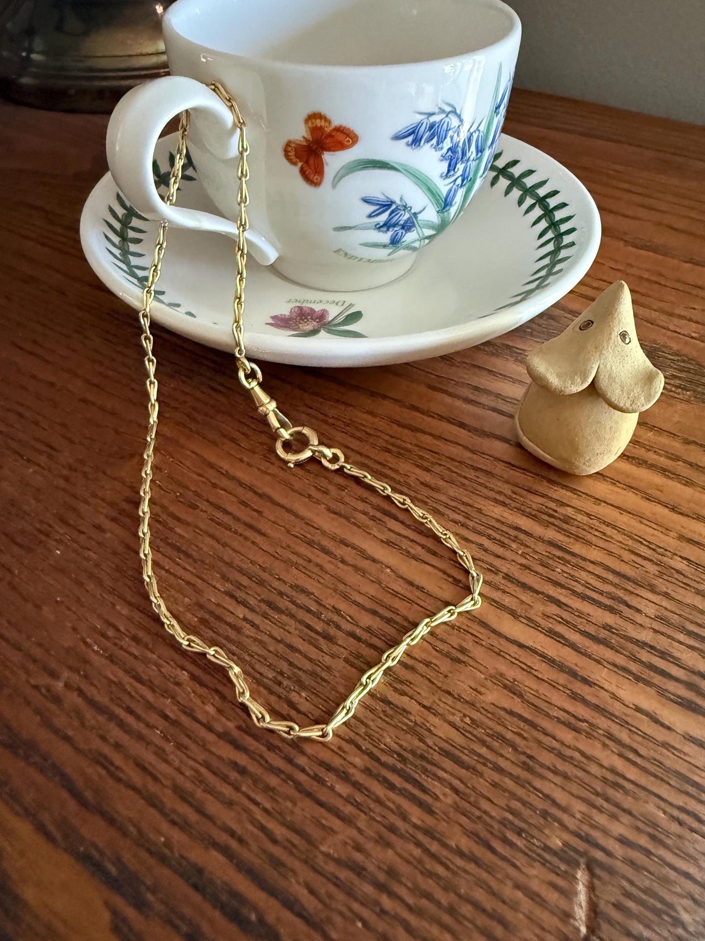 ANTIQUE Braided Link Watch Chain French Belle Epoque 13.8g 18k Gold Solid Victorian Interwoven Necklace 14.75" Short Collar Choker Dog Clip