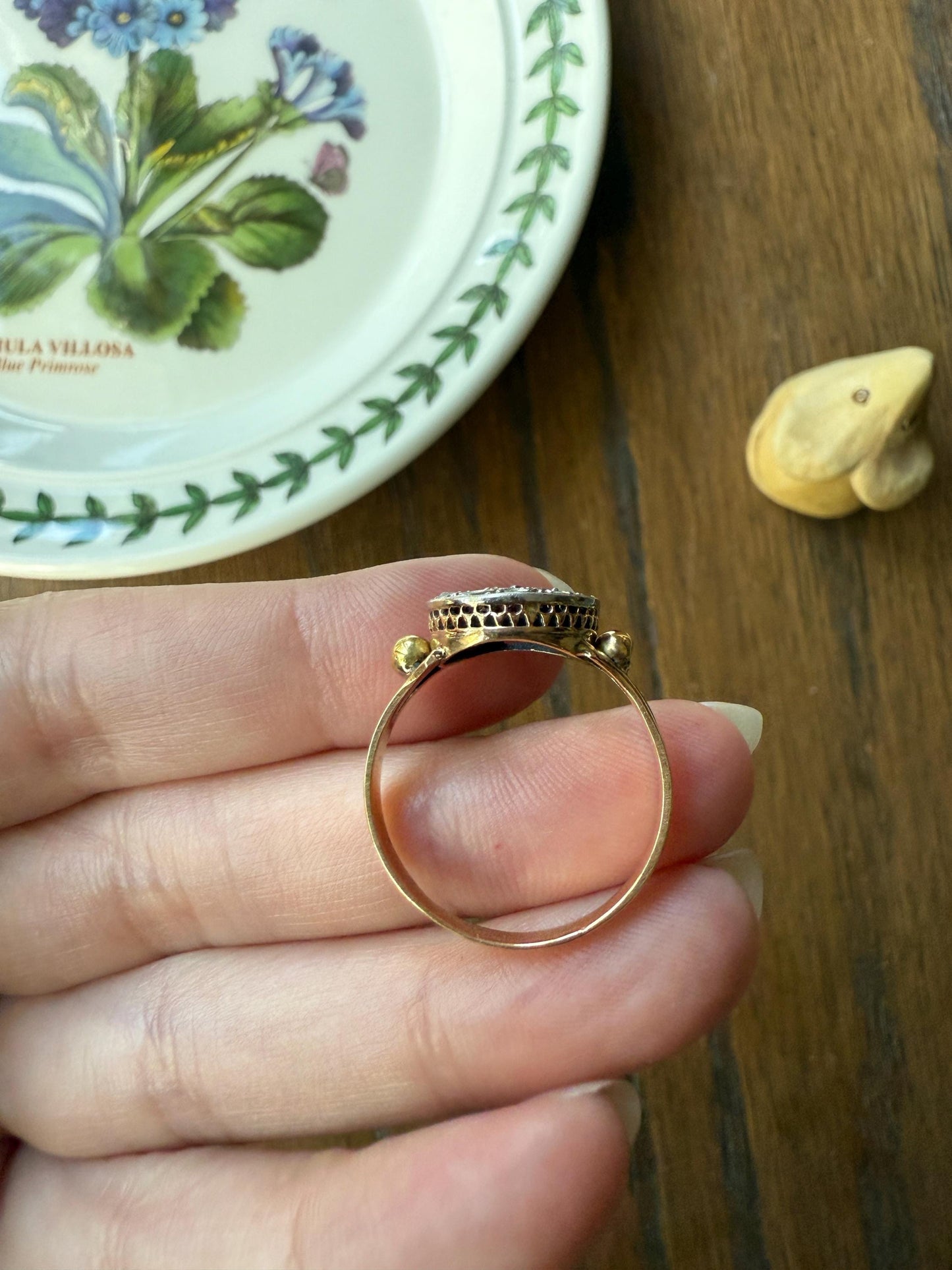 Antique Crescent MOON and STAR Rose Cut DIAMOND Ring Victorian 18k Gold Ball Rivet Bead Filigree Figural Stacker Unique Celestial Gift