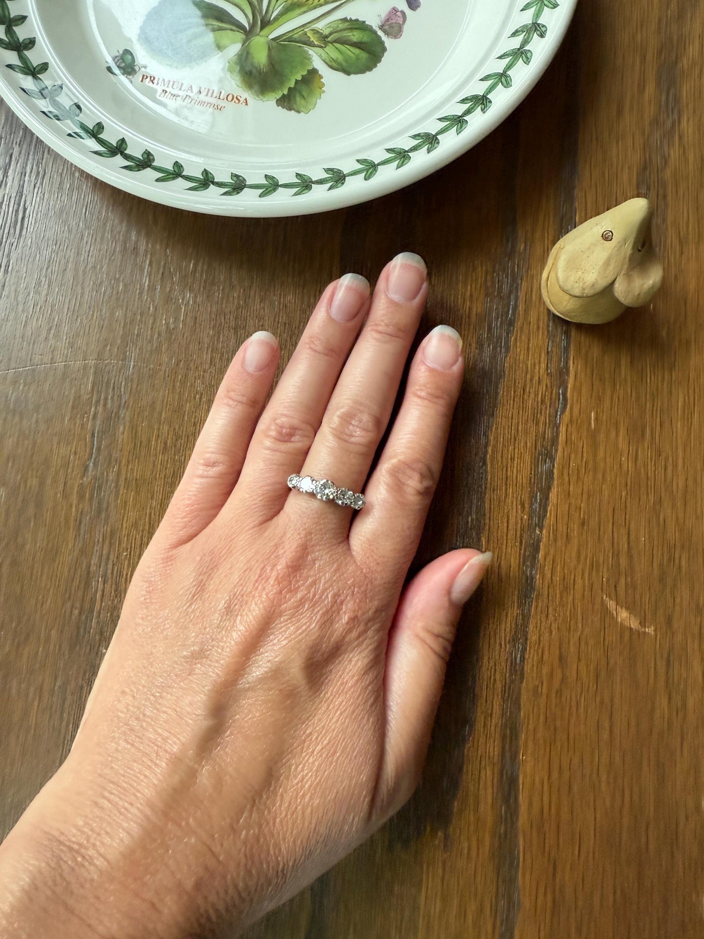 FIVE STONE Antique 1.3 Carat Transitional & Old Mine Cut DIAMOND Ring Stackable Band 18k Gold Platinum Art Deco Tall Spayed Prong Set 1 1/3