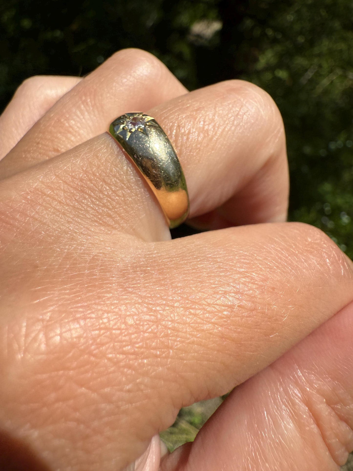 STAR Bezel Old Mine Cut Diamond Gypsy Ring 18k Gold VICTORIAN Chunky Band Unisex Stacker Man or Woman Unique Gift Glowing Celestial Staple