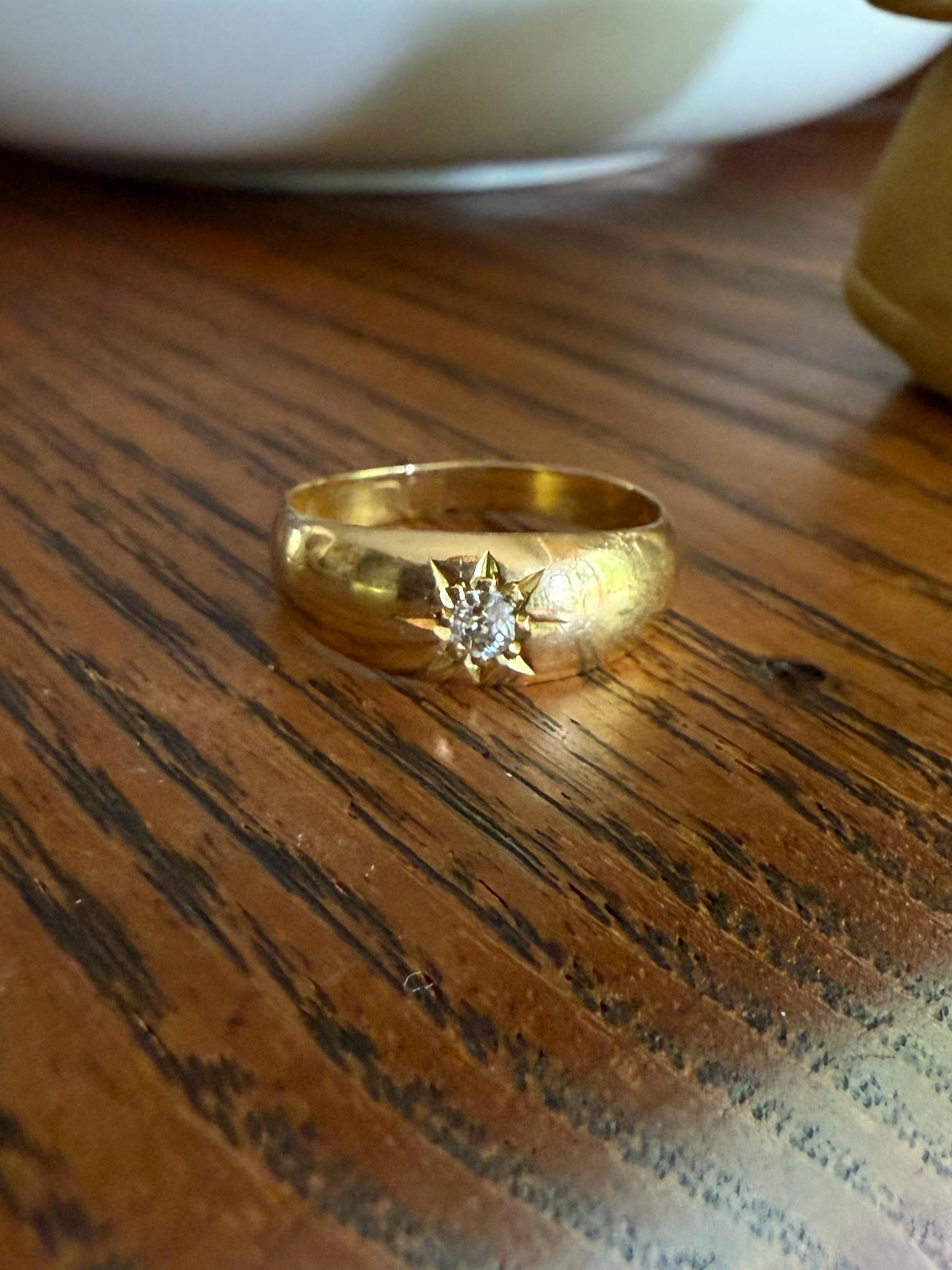 STAR Bezel Old Mine Cut Diamond Gypsy Ring 18k Gold VICTORIAN Chunky Band Unisex