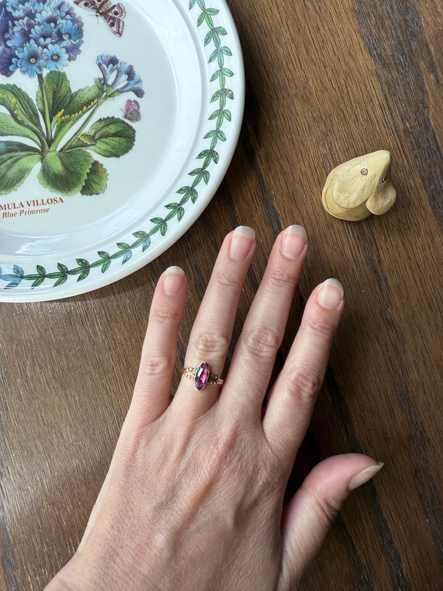 ANTIQUE French Perpignan GARNET Ring VICTORIAN 18k Gold Unique Marquise Rose Cut Bezel Set Rose Cut Closed Back Glowing Purple Pink Ornate