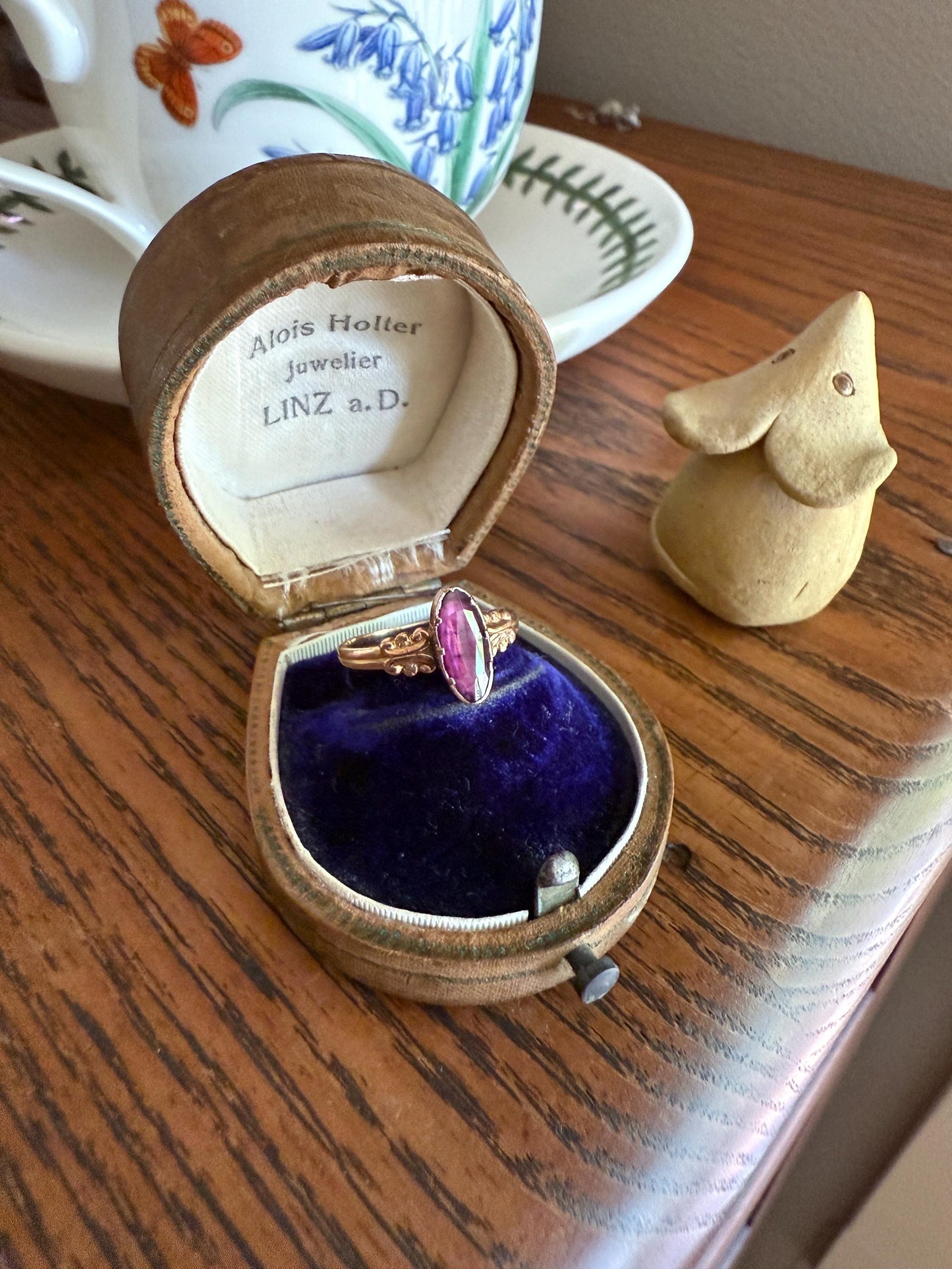 ANTIQUE French Perpignan GARNET Ring VICTORIAN 18k Gold Unique Marquise Rose Cut Bezel Set Rose Cut Closed Back Glowing Purple Pink Ornate