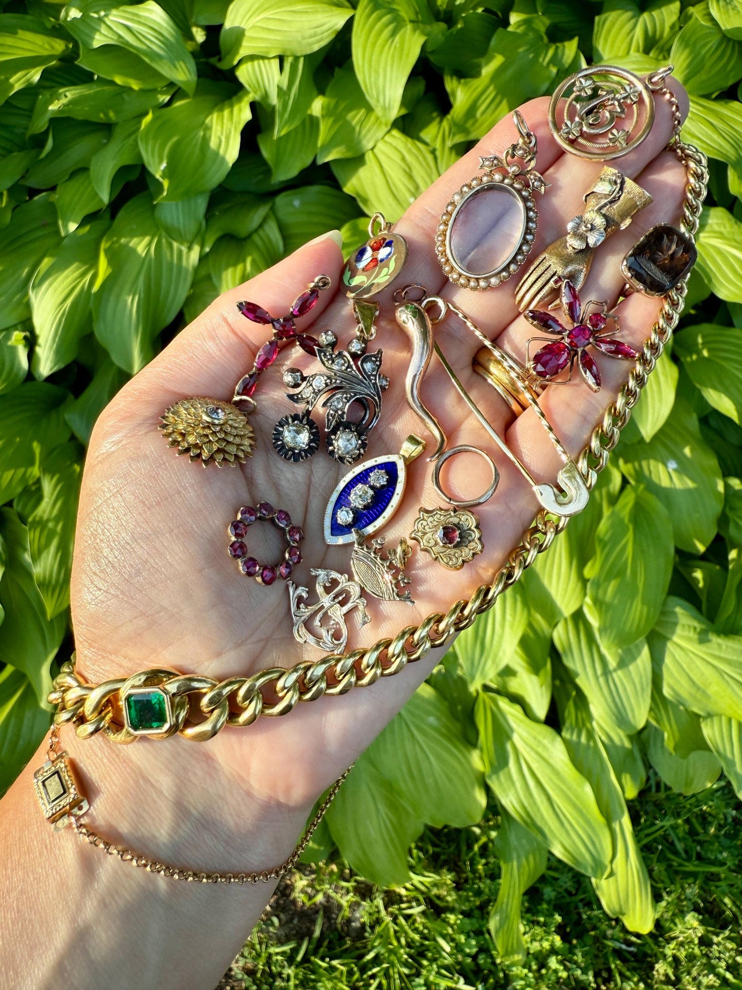 Garnet Antique SHIELD Gold Fill Slide Pendant Victorian Ornate Hand Engraved Reversible Mauve Pink Red Neckmess Bracelet Charm Findings