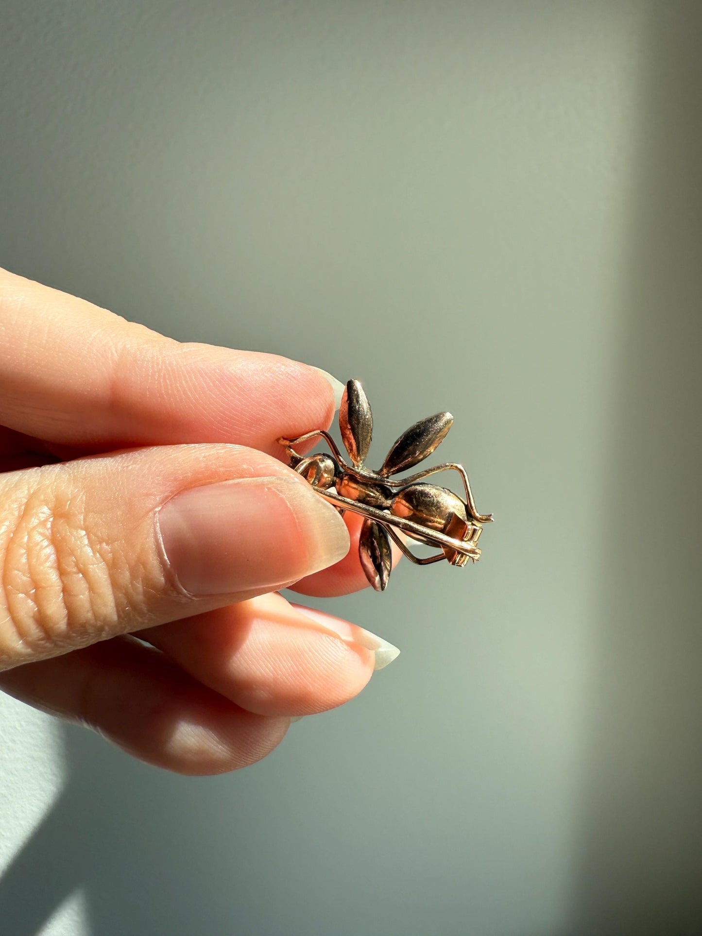 ANTIQUE Perpignan GARNET Bee or Fly Bug Large Scale 18k Brooch Pin for Pendant Conversion. Victorian French Belle Epoque Pink Red Glow