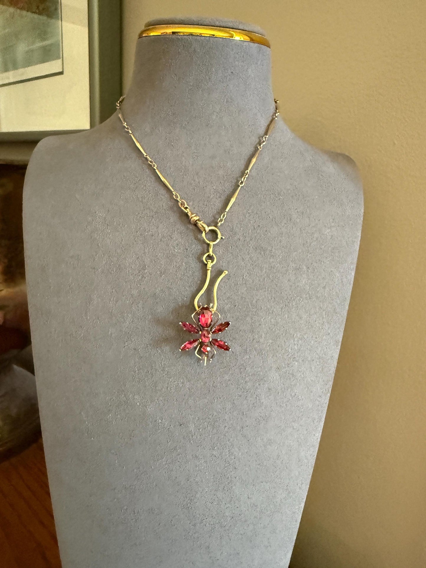 ANTIQUE Perpignan GARNET Bee or Fly Bug Large Scale 18k Brooch Pin for Pendant Conversion. Victorian French Belle Epoque Pink Red Glow