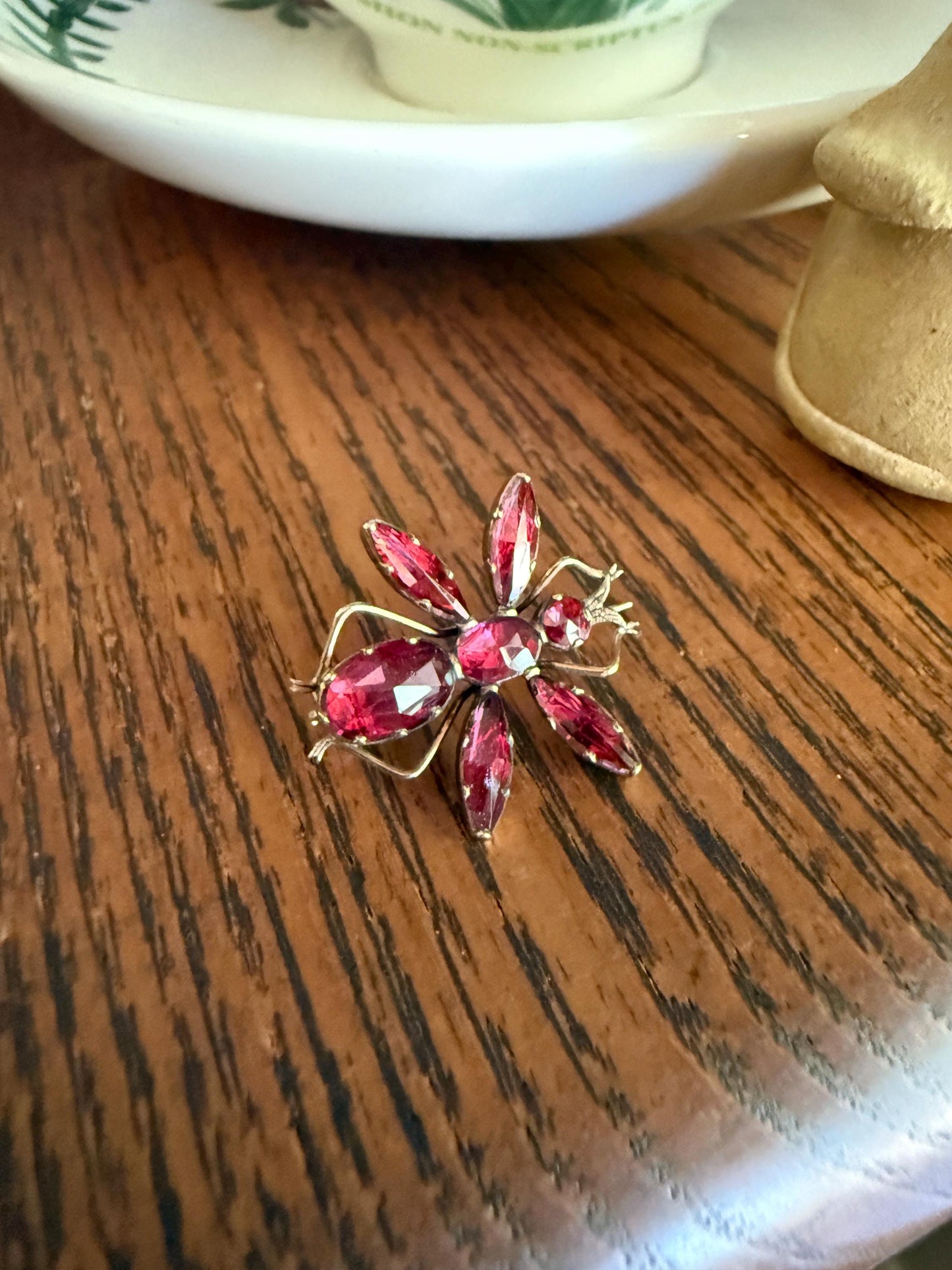 ANTIQUE Perpignan GARNET Bee or Fly Bug Large Scale 18k Brooch Pin for Pendant Conversion. Victorian French Belle Epoque Pink Red Glow