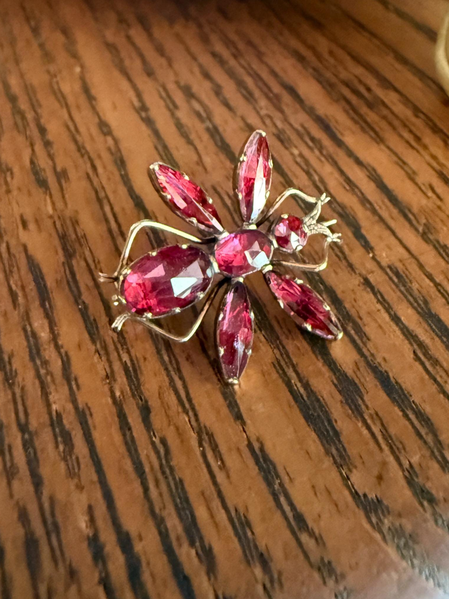 Rare ANTIQUE Perpignan GARNET Bee or Fly Bug Large Scale 18k Brooch Pin for Pendant Conversion Victorian French Belle Epoque Pink Red Glow
