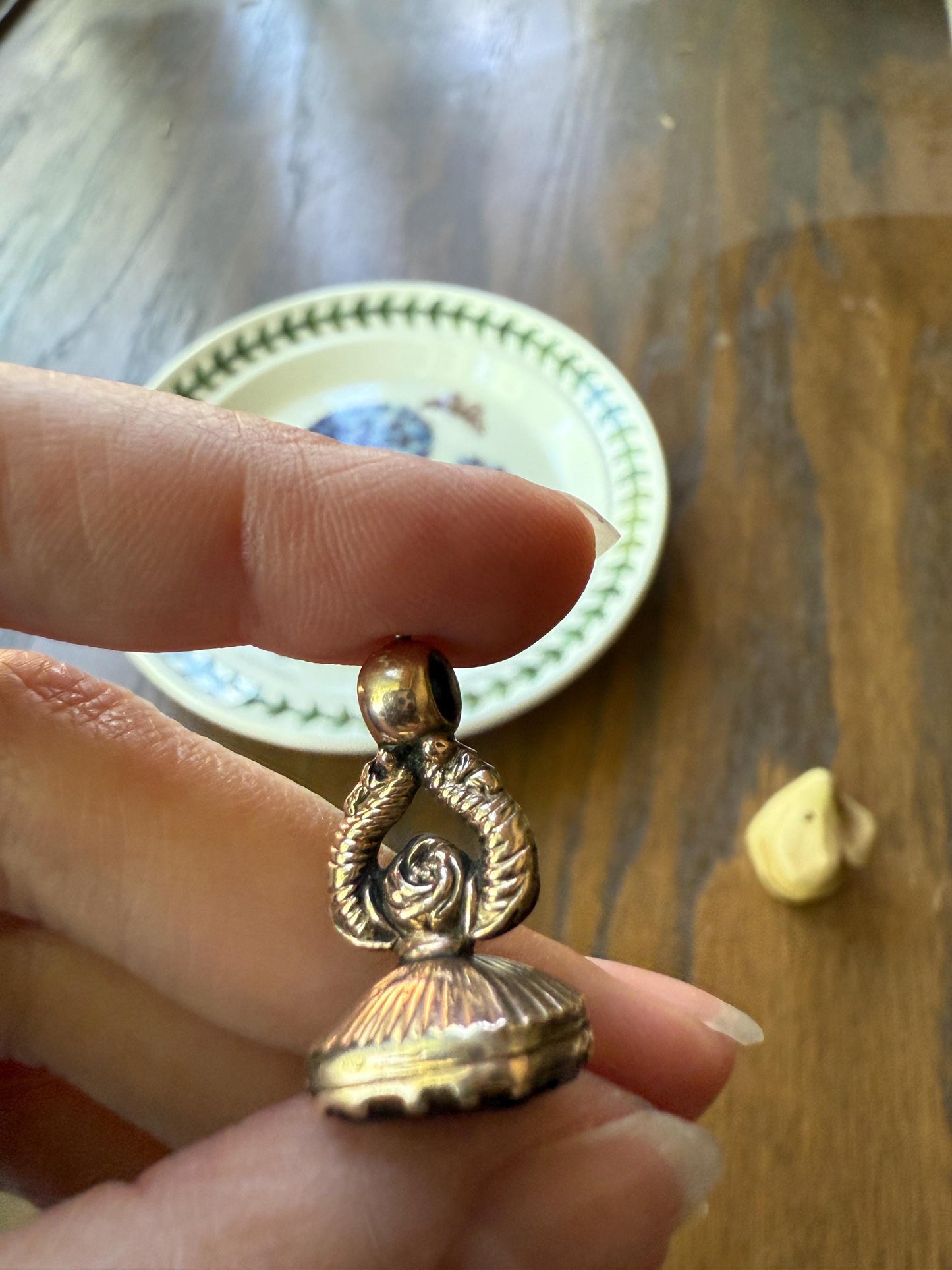DOVE Bird Nest Figural ROSE Flower Antique VICTORIAN Smoky Quartz Fob 1800s Wax Seal Intaglio Pendant 10k Gold Cased Ornate Romantic Gift
