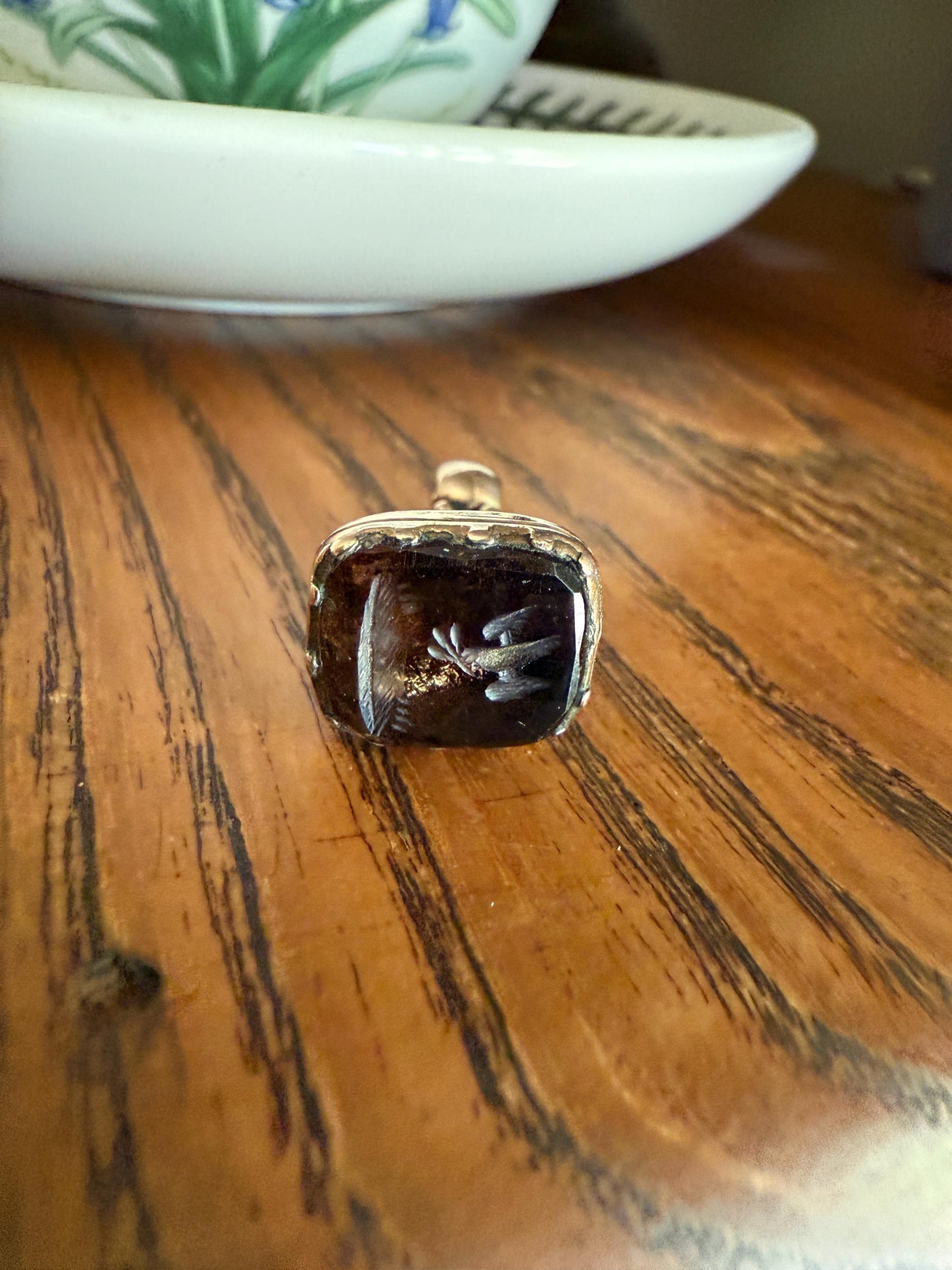 DOVE Bird Nest Figural ROSE Flower Antique VICTORIAN Smoky Quartz Fob 1800s Wax Seal Intaglio Pendant 10k Gold Cased Ornate Romantic Gift