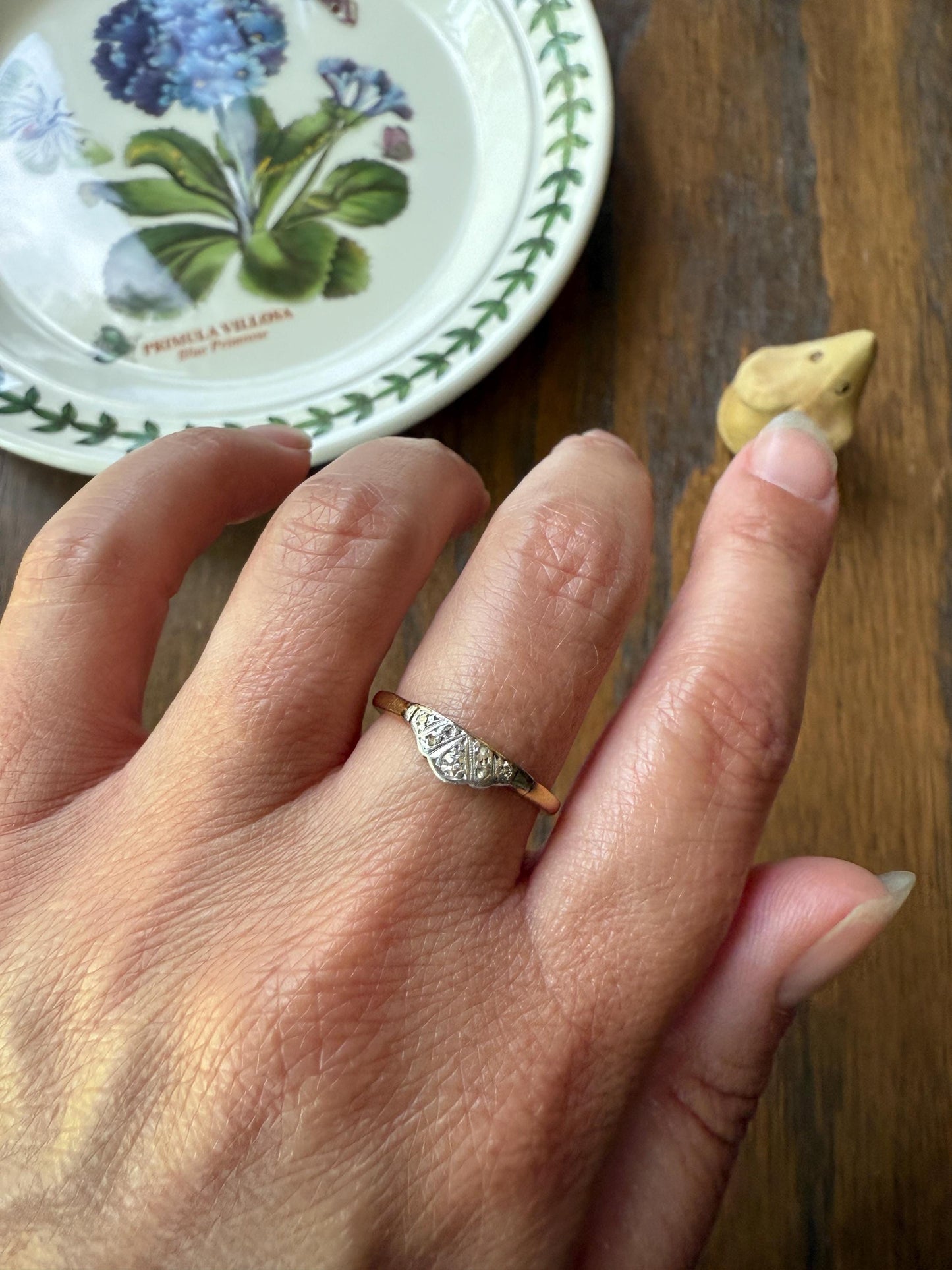 Crowned TIARA Antique Art Deco Skinny Wedding Band 18k Gold Platinum Solid Stacker Ring Geometric Rose Single Cut Diamonds Dainty Engagement